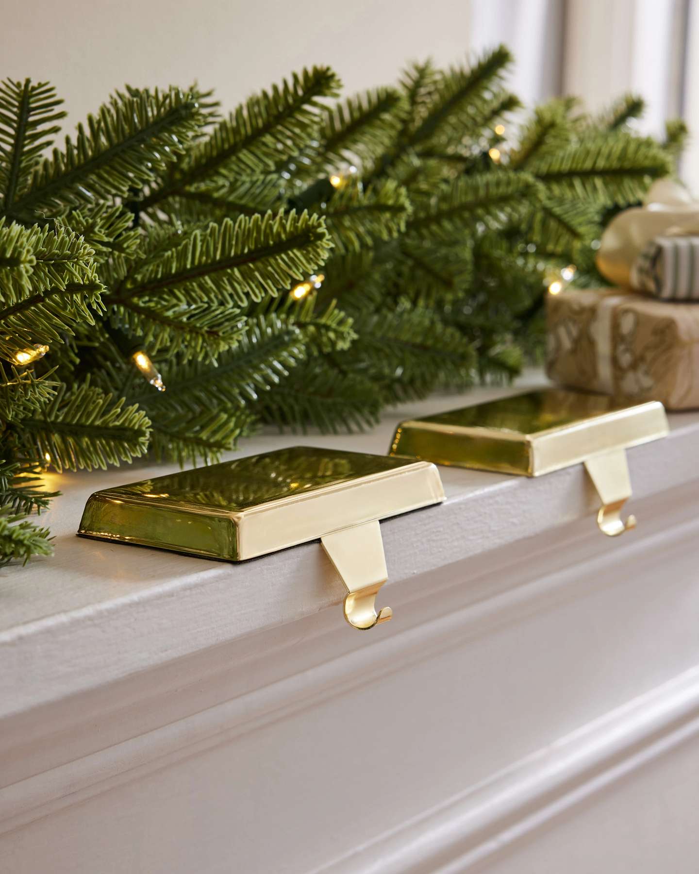 Gold Flat Top Stocking Holders, Set of 2