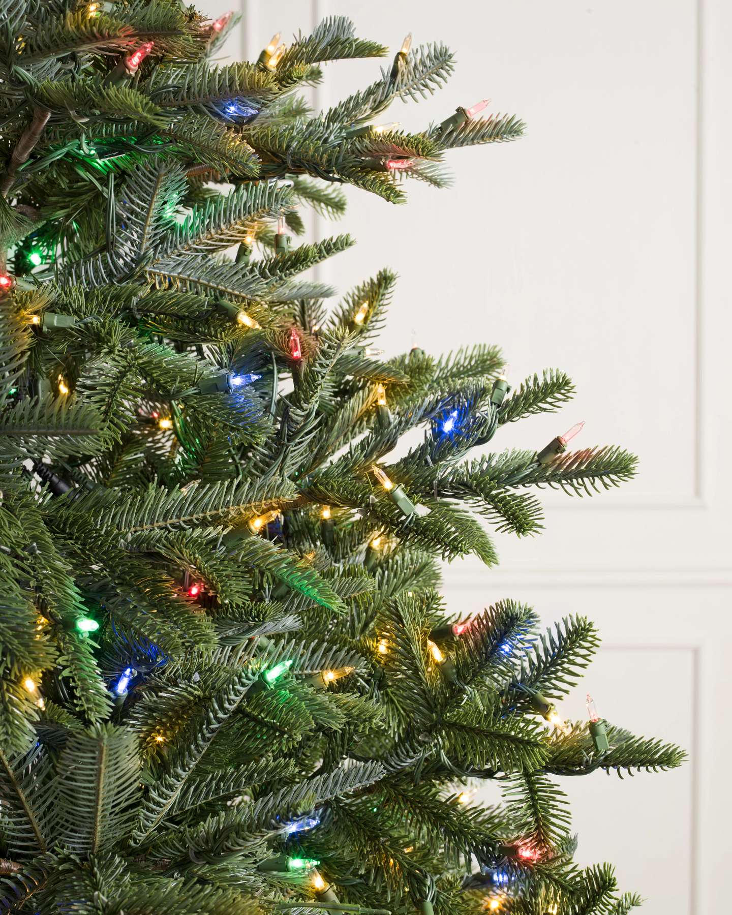 Balsam Hill New Nordmann Fir Artificial Christmas Tree LED Color+Clear Closeup