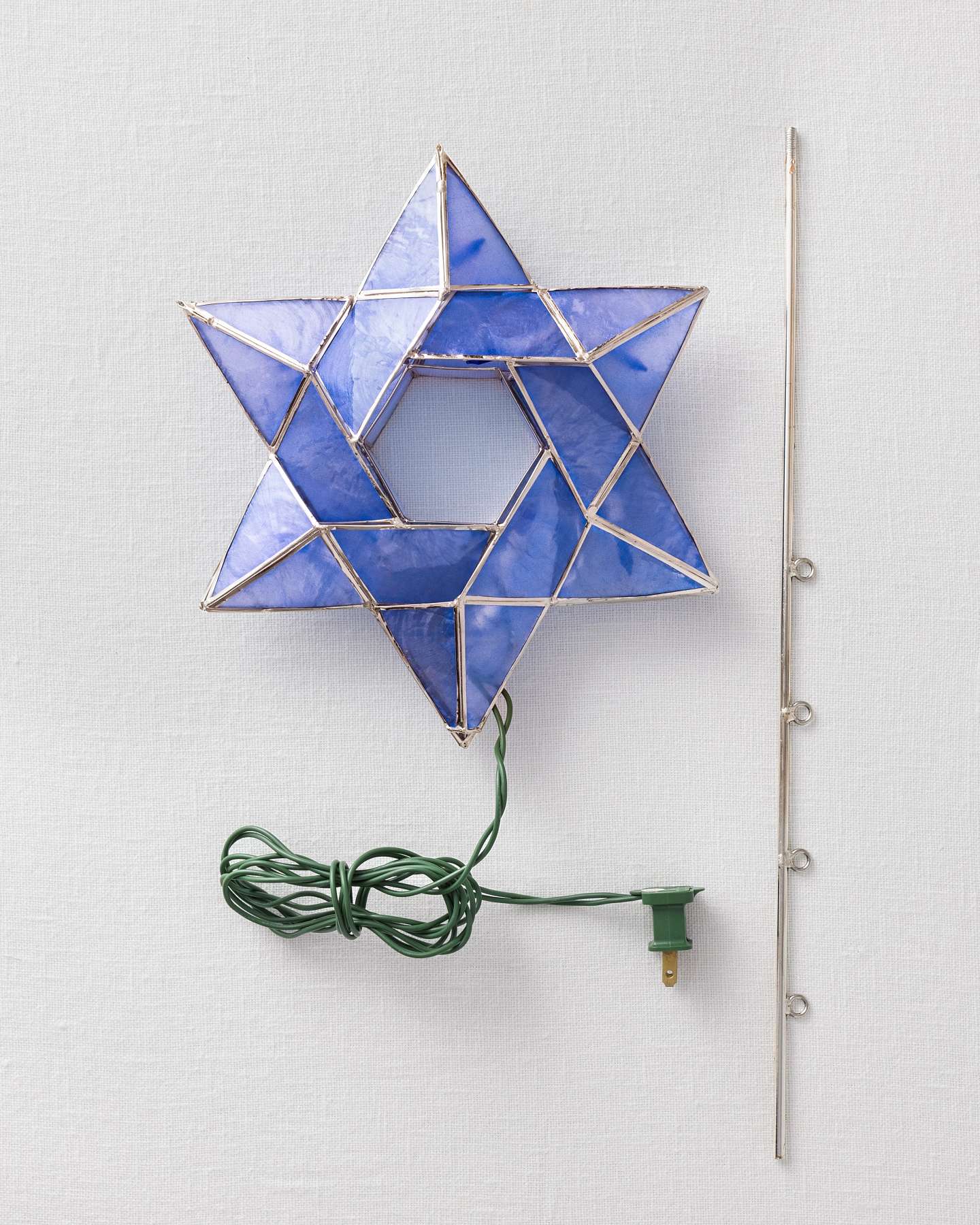 Balsam Hill 10-Inch Blue Lit Capiz Star of David Artificial Tree Topper Detailed Closeup