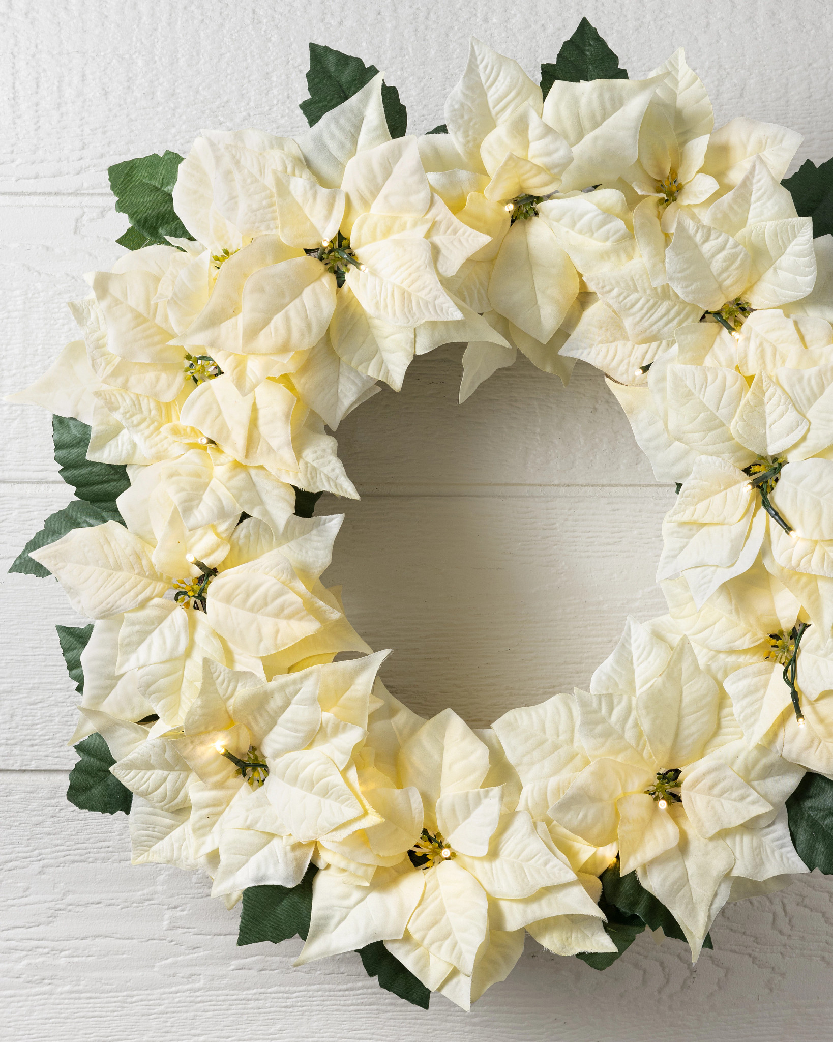 Outdoor Lit Ivory Poinsettia Celebration Wreath