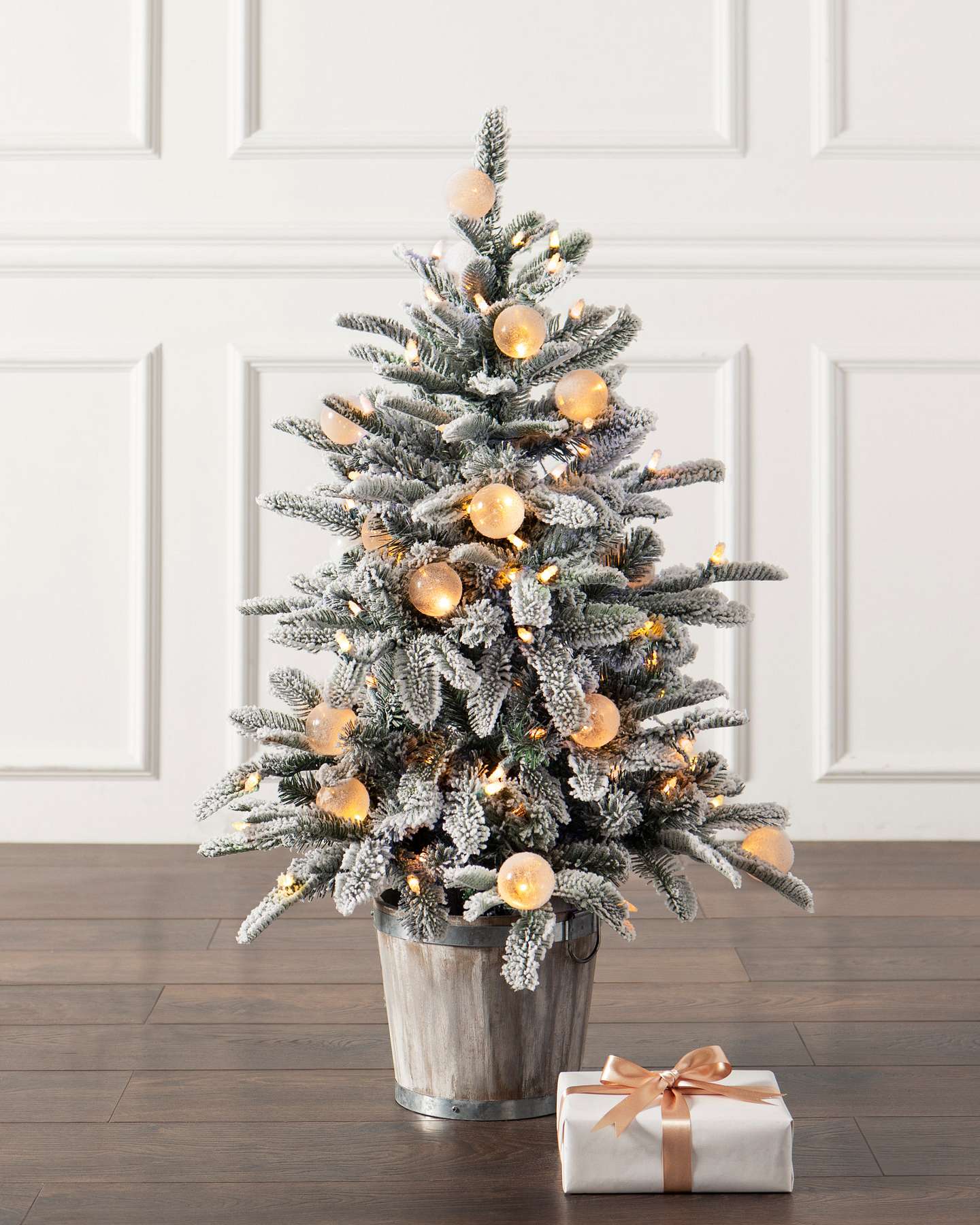 Balsam Hill 3-Foot Snow Flurry Potted Artificial Christmas Tree with LED Multicolor Lights Display