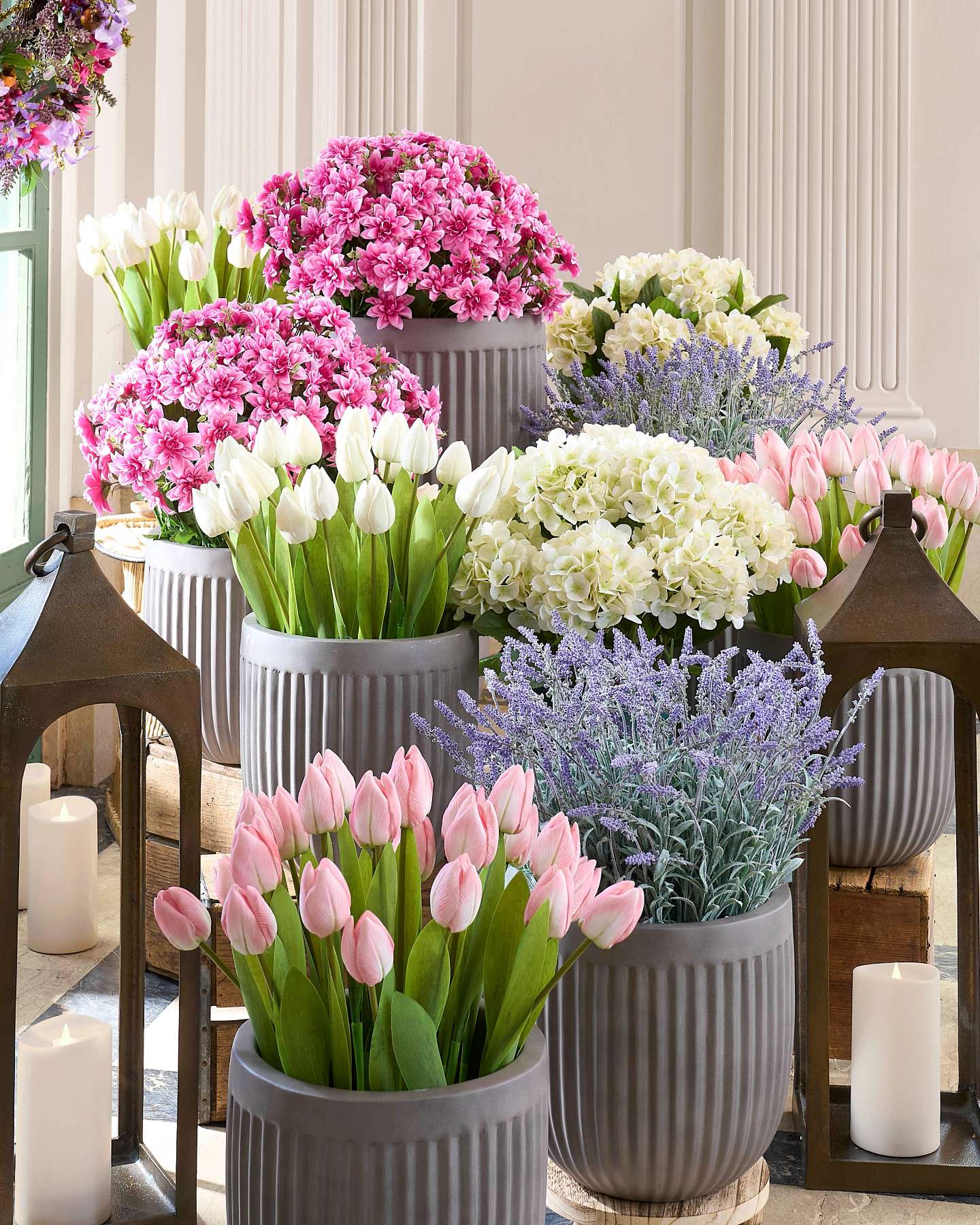 Balsam Hill Outdoor Tulip Garden Artificial Spring Foliage with Elegant Planter