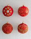 Red and Gold Decorated Glass Ball Ornament Set 4 Pieces by Balsam Hill SSC 35