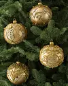Burgundy and Gold Decorated Glass Ball Ornament Set, 4 Pieces by Balsam Hill SSC 20