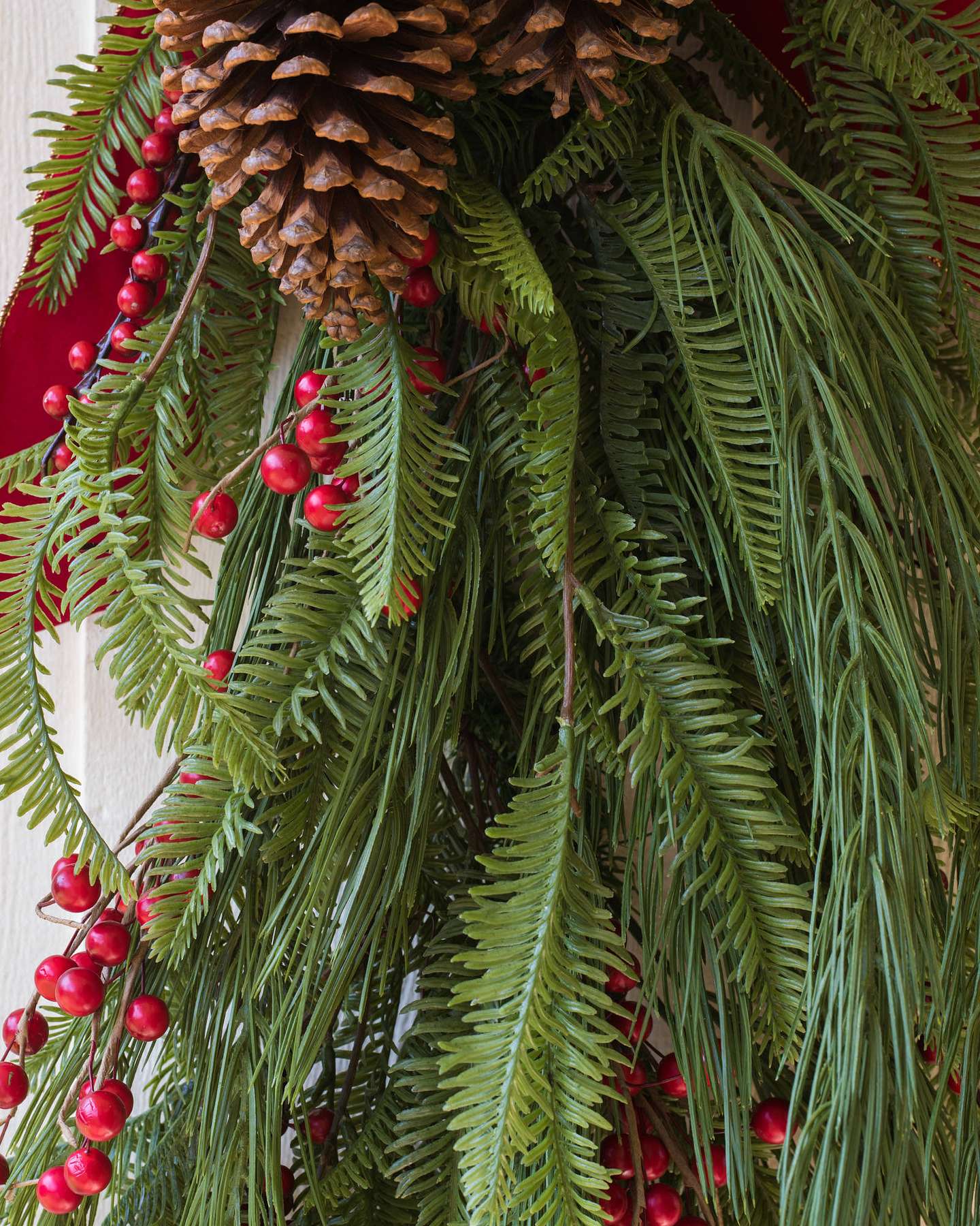Balsam Hill Pine Peak Holiday Artificial Christmas Swag Detail Closeup