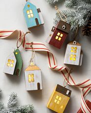 Set of wooden Christmas village ornaments