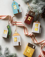Set of wooden Christmas village ornaments
