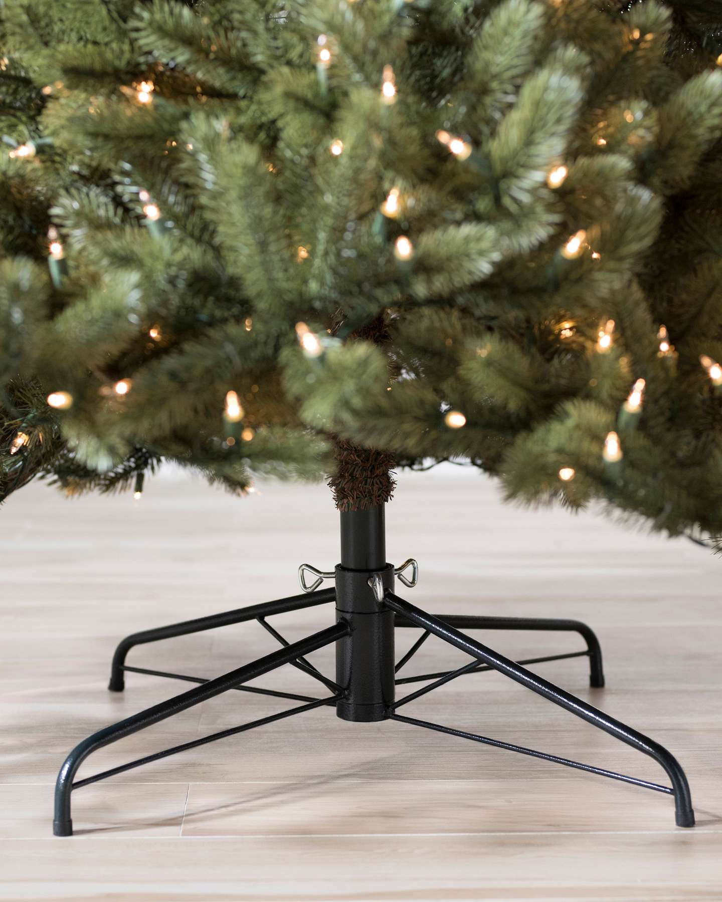 Balsam Hill Vermont White Spruce Narrow Artificial Christmas Tree Stand Closeup