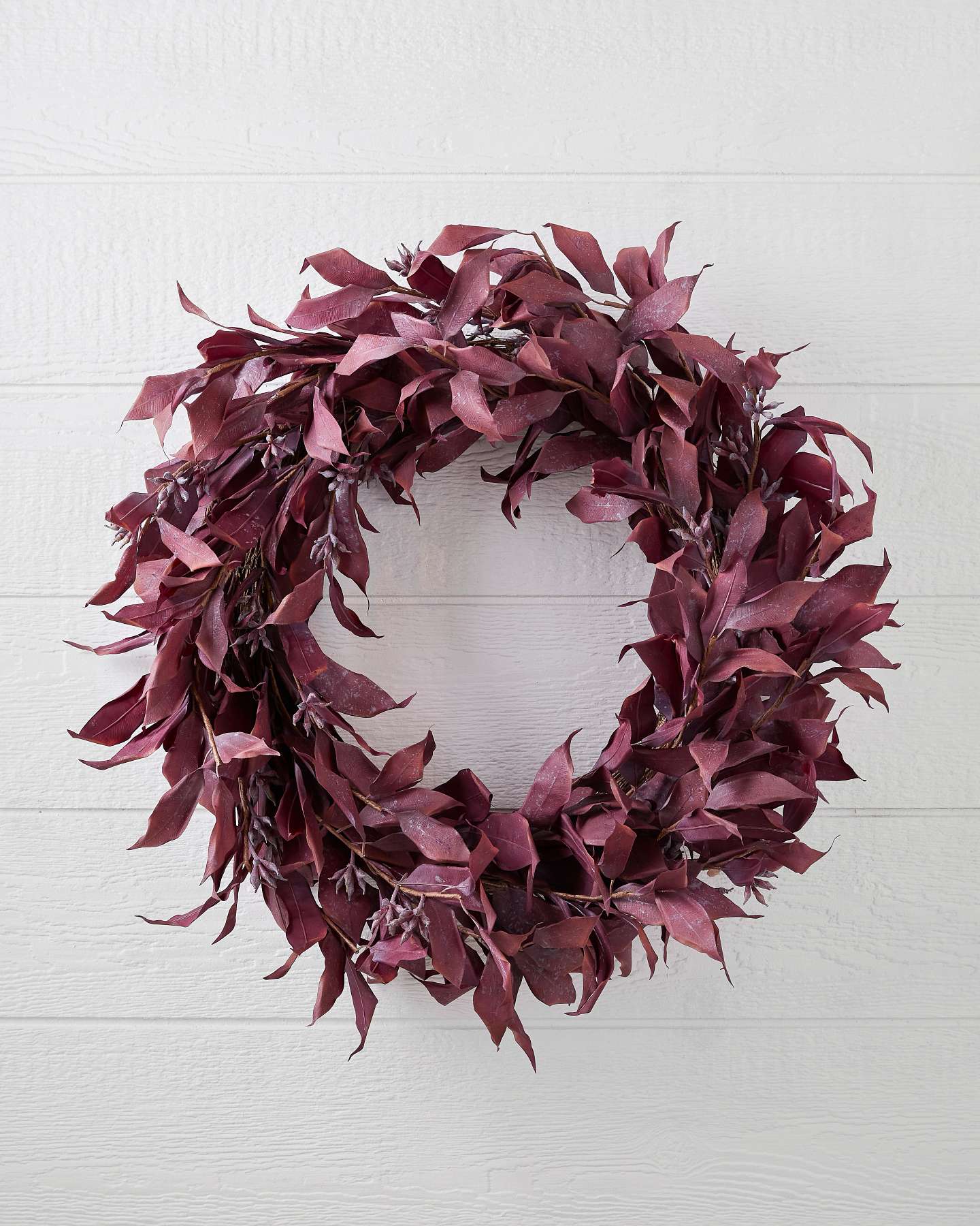 Balsam Hill Burgundy Leaves Artificial Christmas Wreath Full Display
