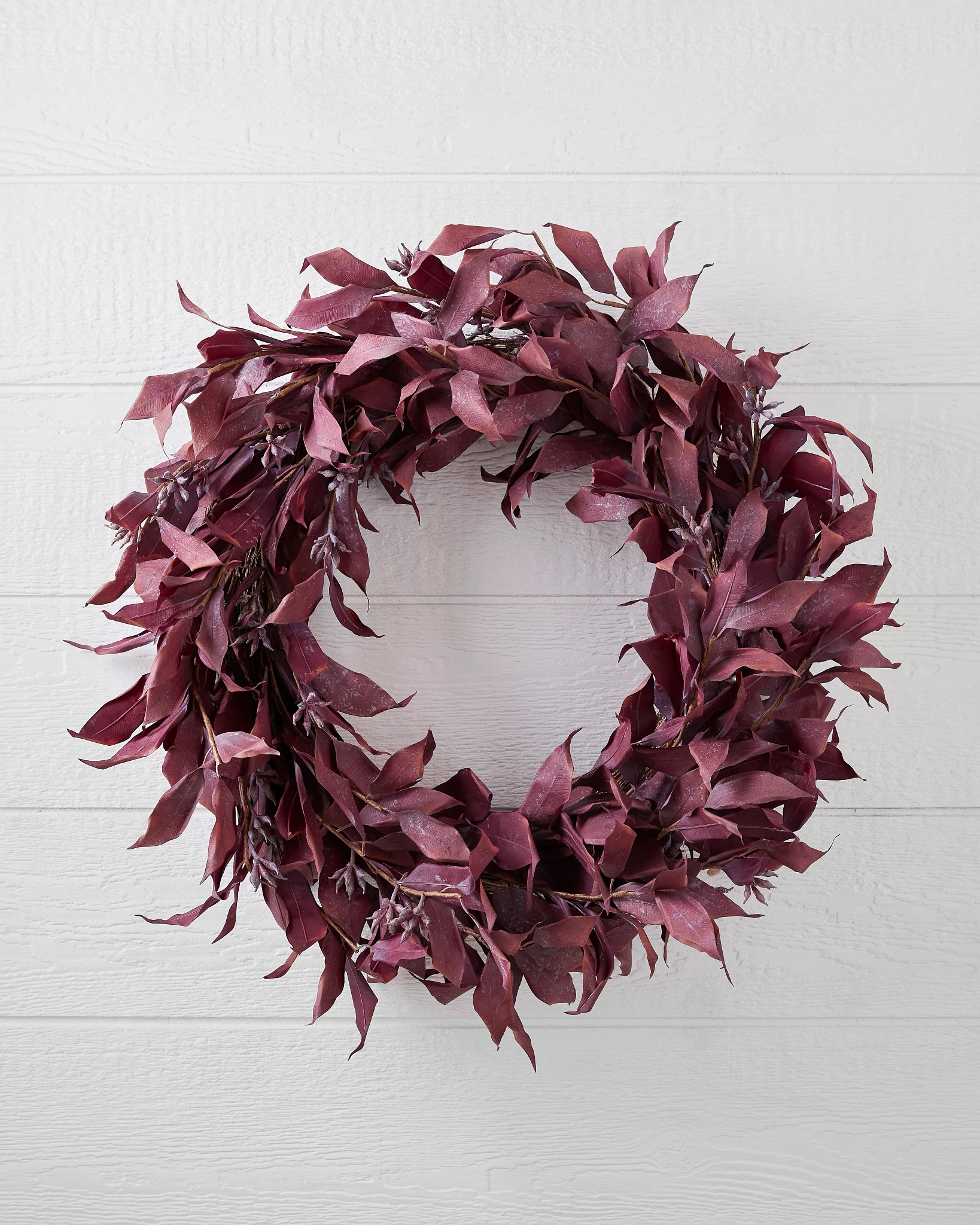 Burgundy and green autumn foliage wreath