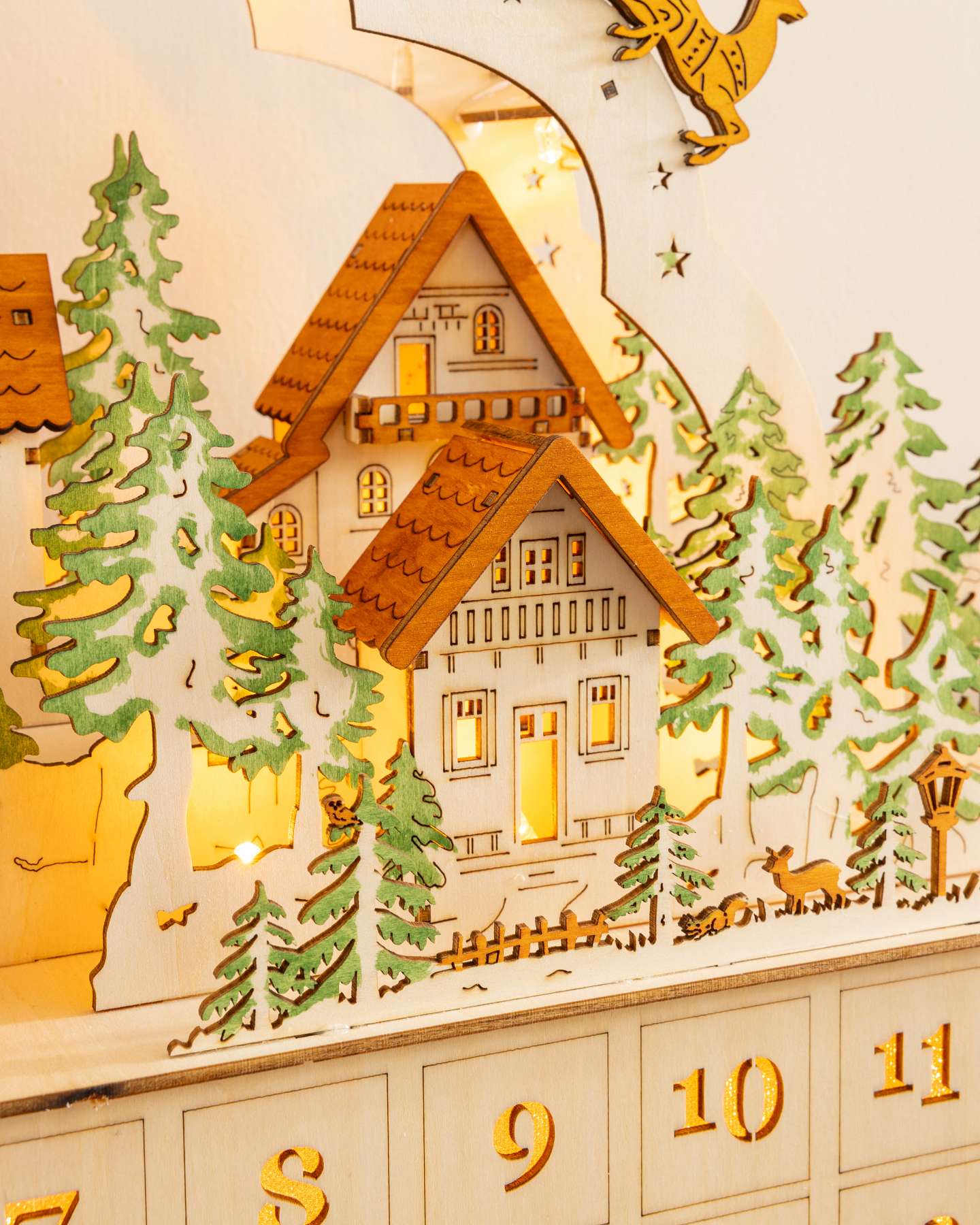 Balsam Hill Lit Wooden Santa Express Village Advent Calendar Close-Up
