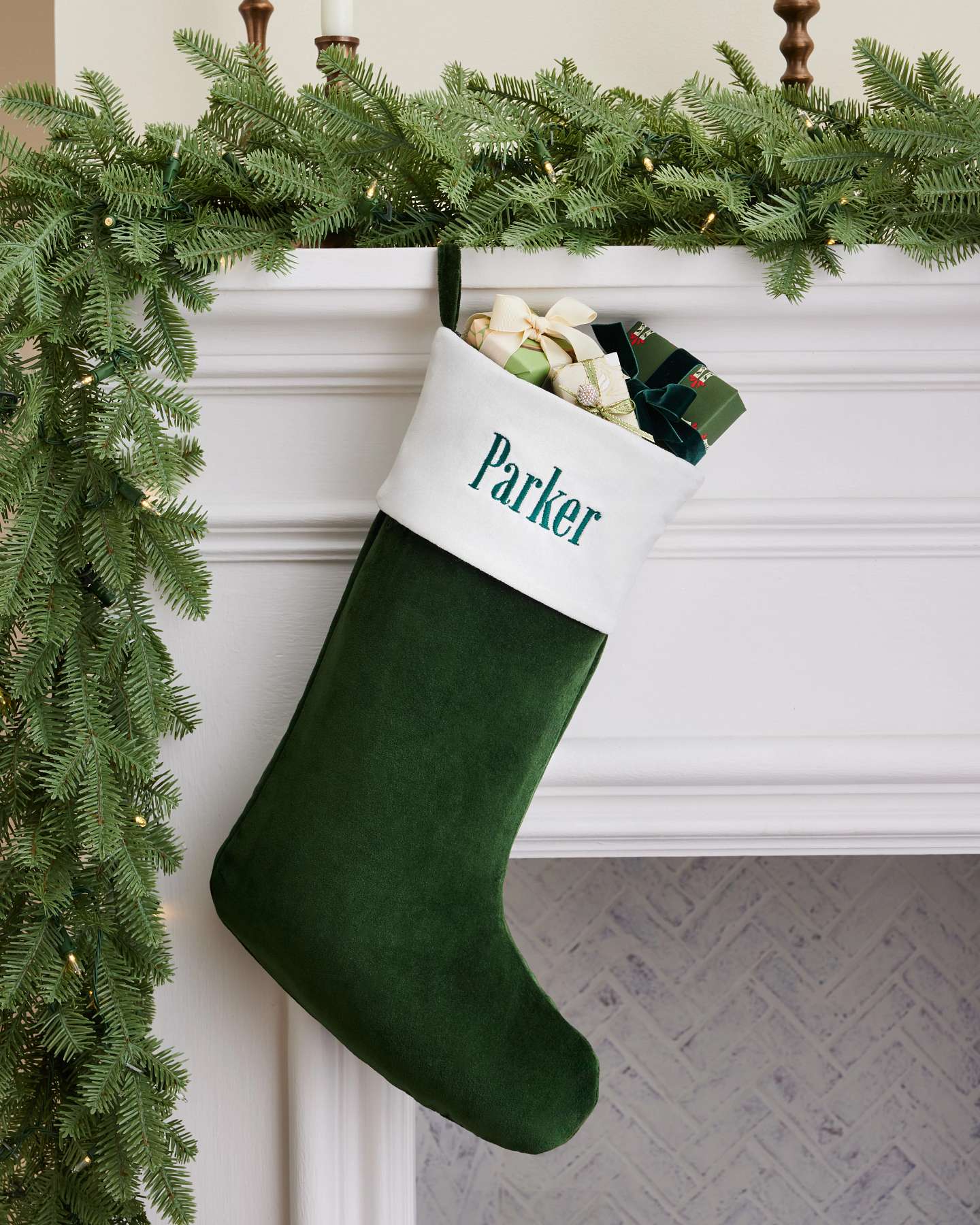 Green & White Velvet Christmas Stocking