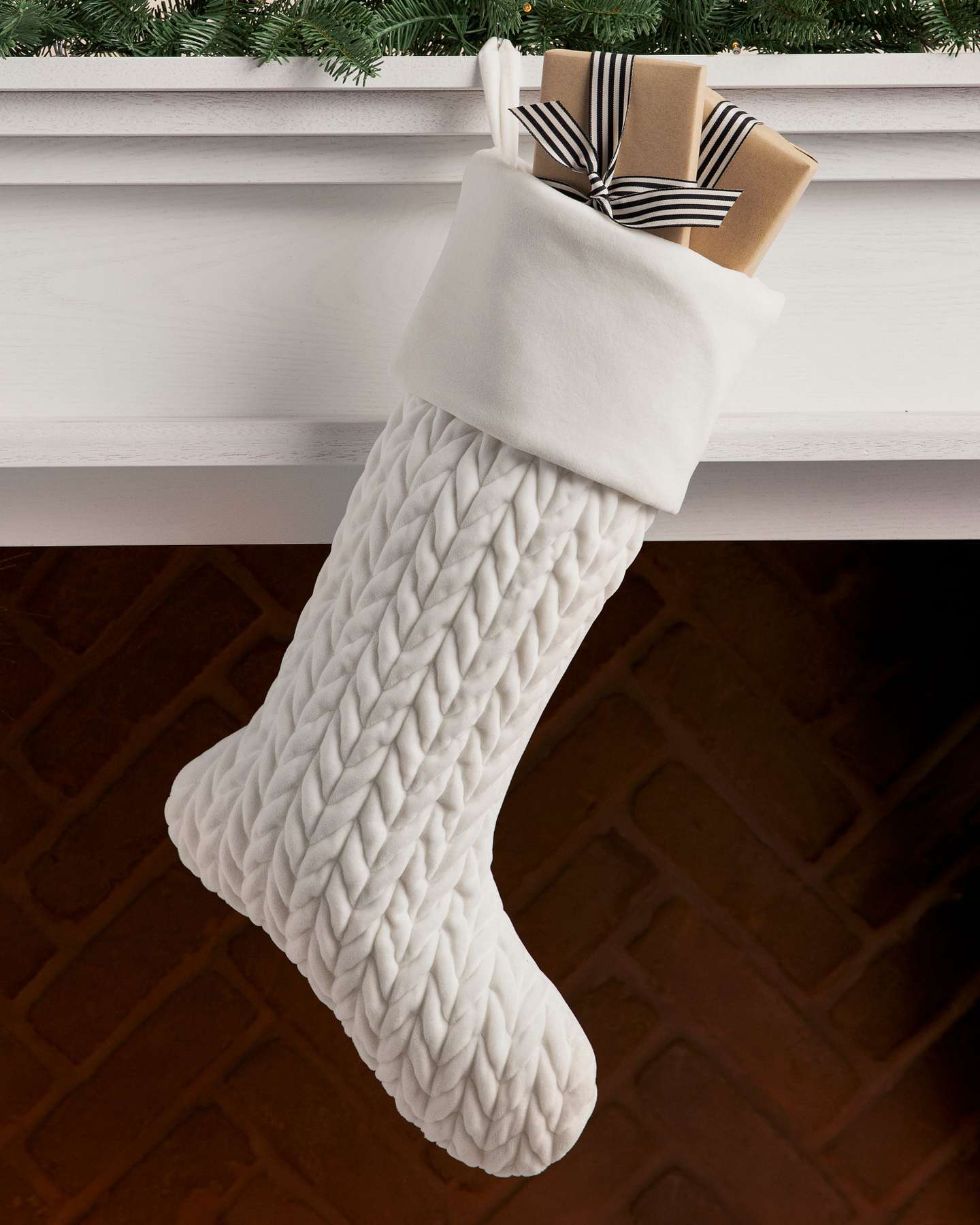 Balsam Hill White Plush Braid Stocking Product Showcase