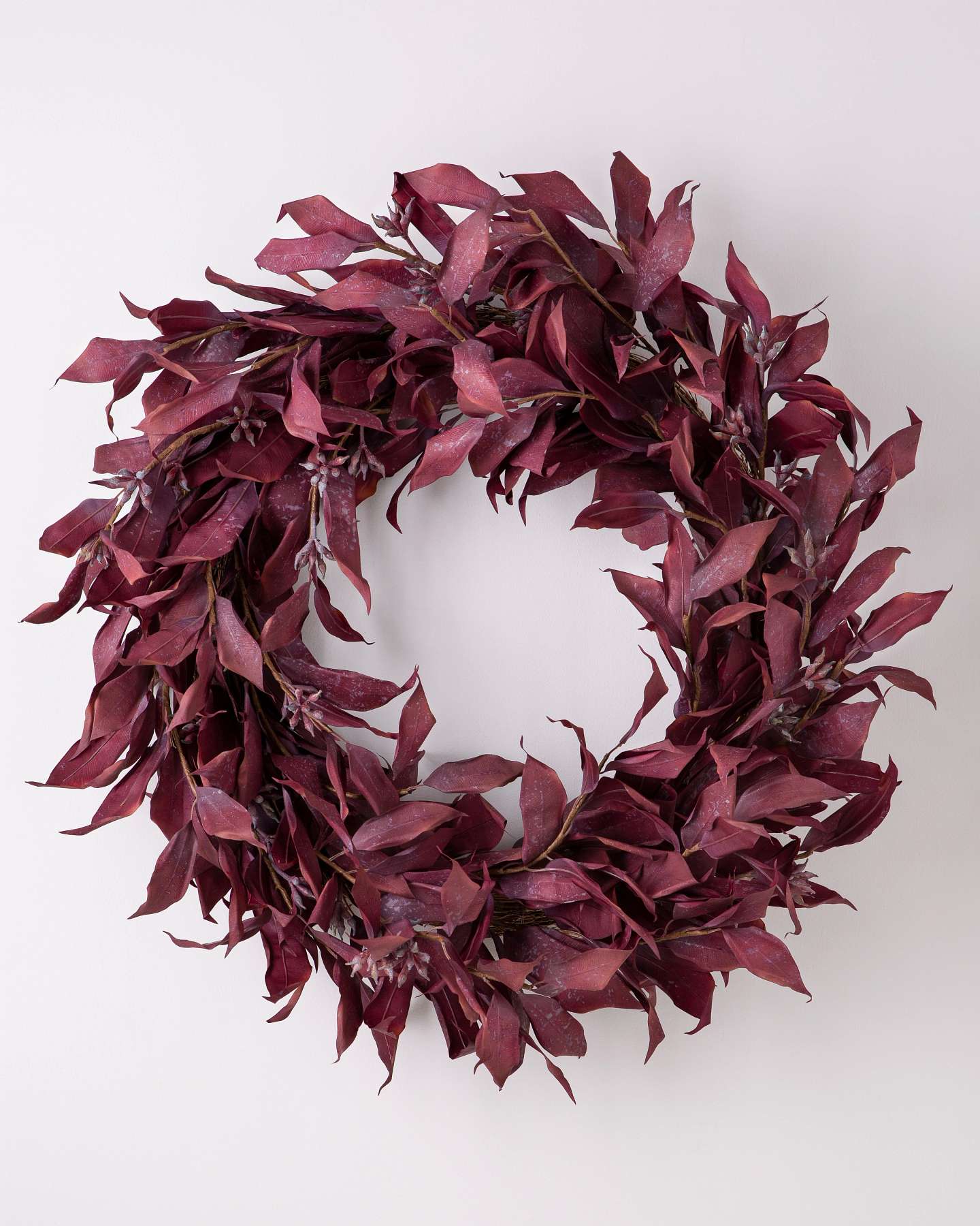 Balsam Hill Burgundy Leaves Artificial Christmas Wreath Unlit