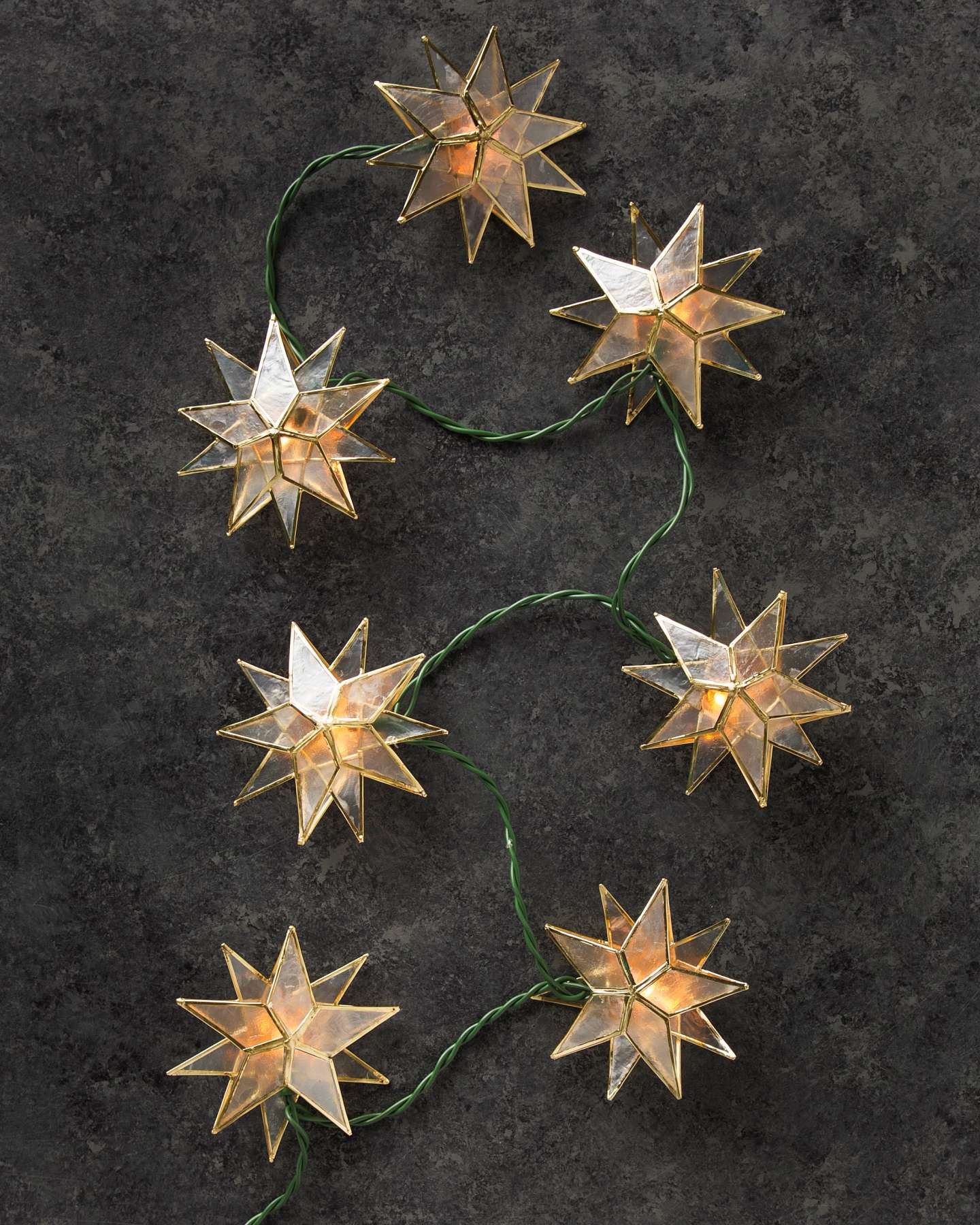 Balsam Hill Capiz Star Lighted Garland Closeup Unlit