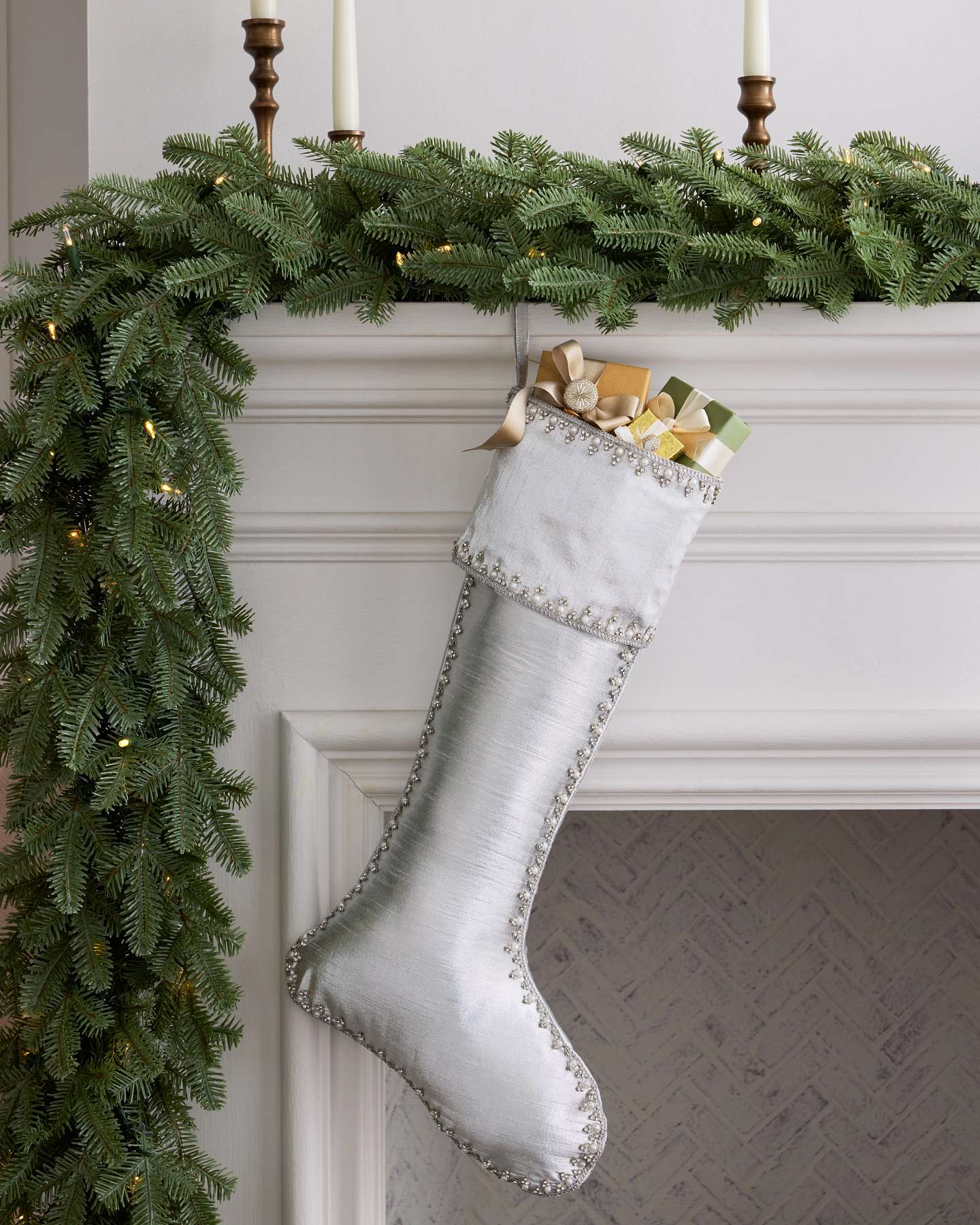 Silver Jeweled Christmas Stocking