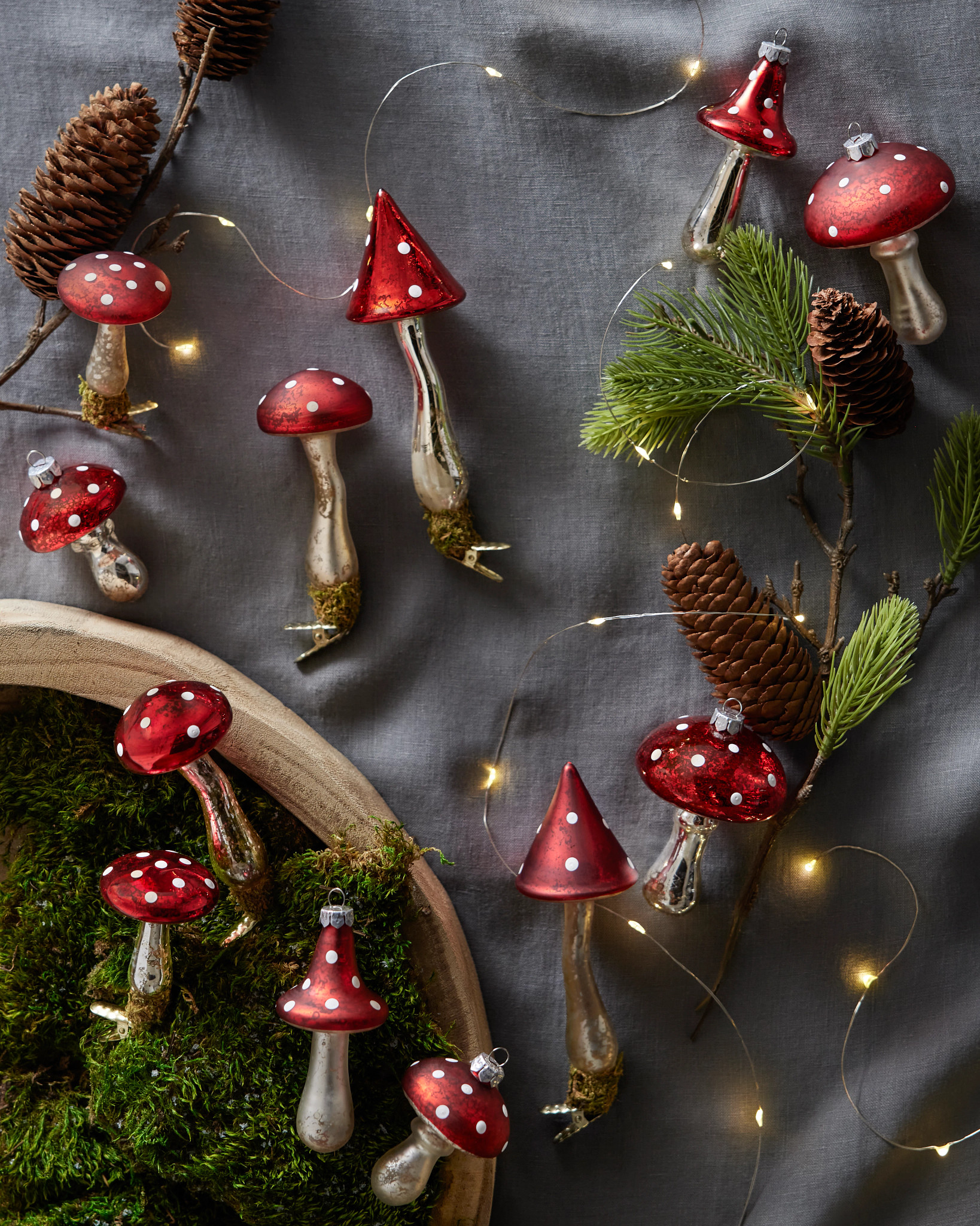 Red Woodland Glass Mushroom Bauble Set