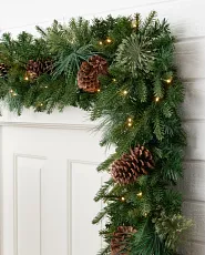 Rustic holiday garland with pine cones