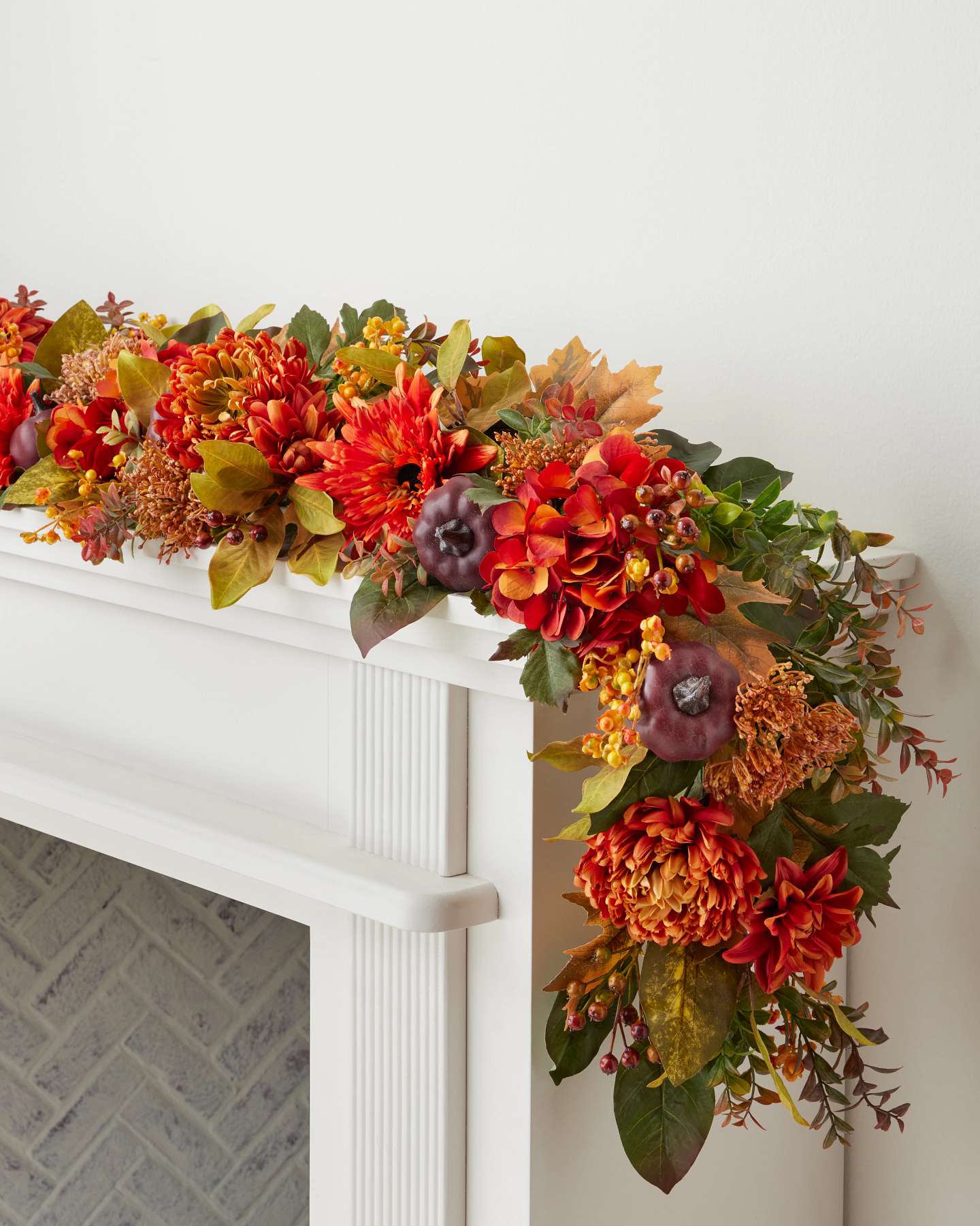Balsam Hill Pumpkin Floral Artificial Fall Garland Full View