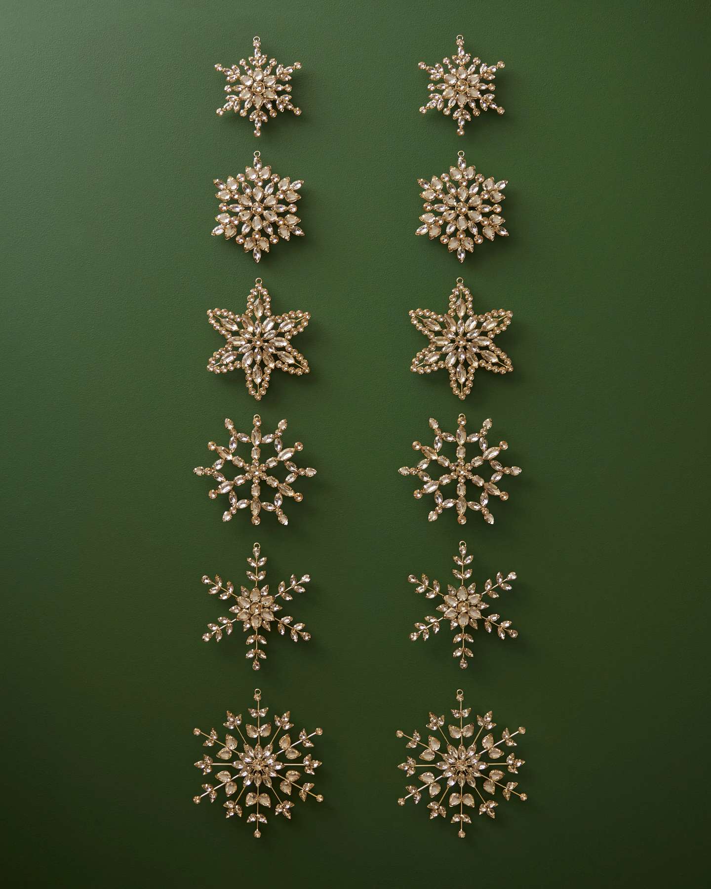 Gold Rhinestone Snowflake Ornaments, Set of 12