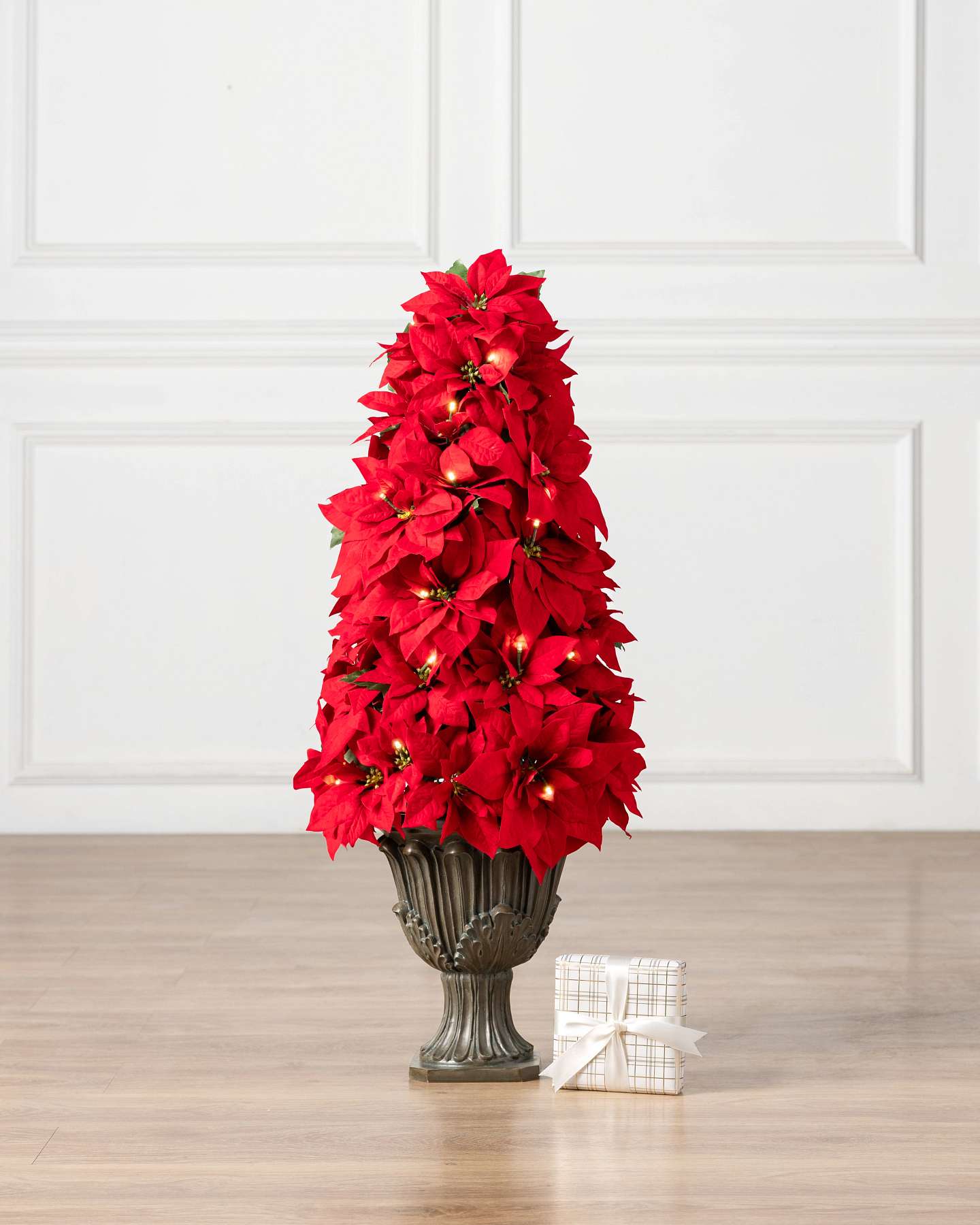 Balsam Hill 3-Foot Red Outdoor Lit Poinsettia Celebration Potted Cone Tree