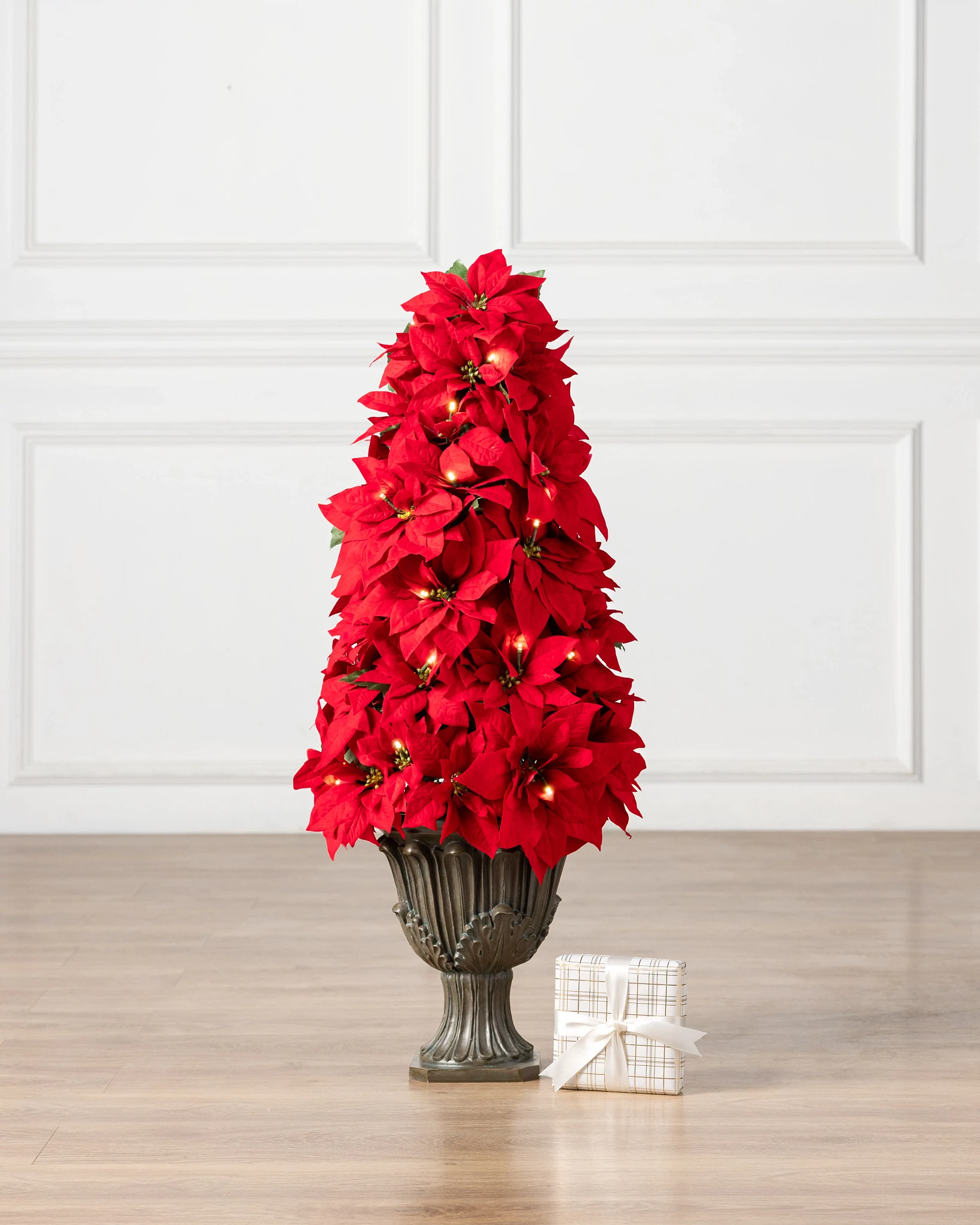Outdoor Lit Poinsettia Celebration Artificial Christmas Foliage