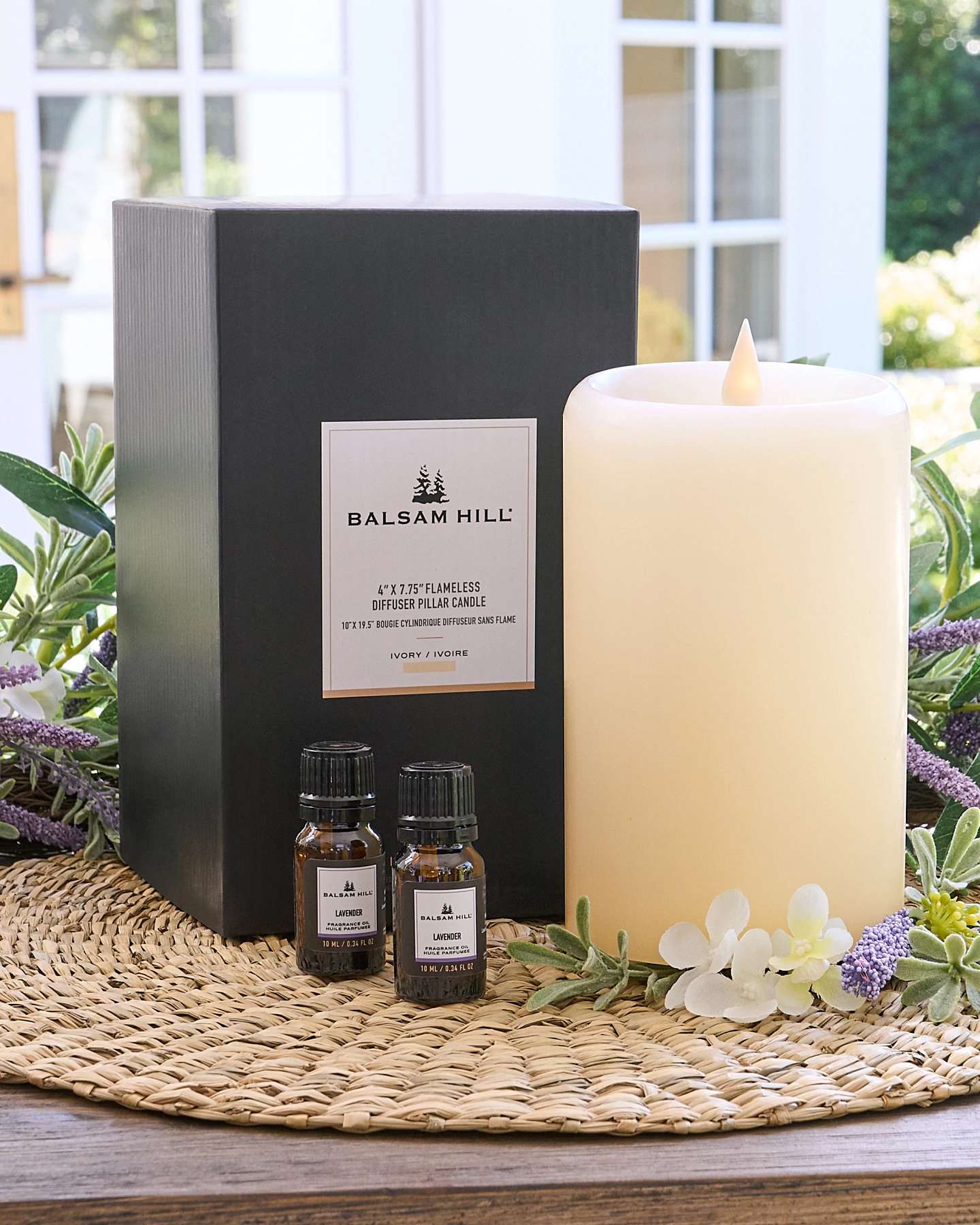 Balsam Hill Lavender Fragrant Favorites Cartridges Set of 2 with Box and Flameless Candle Lifestyle