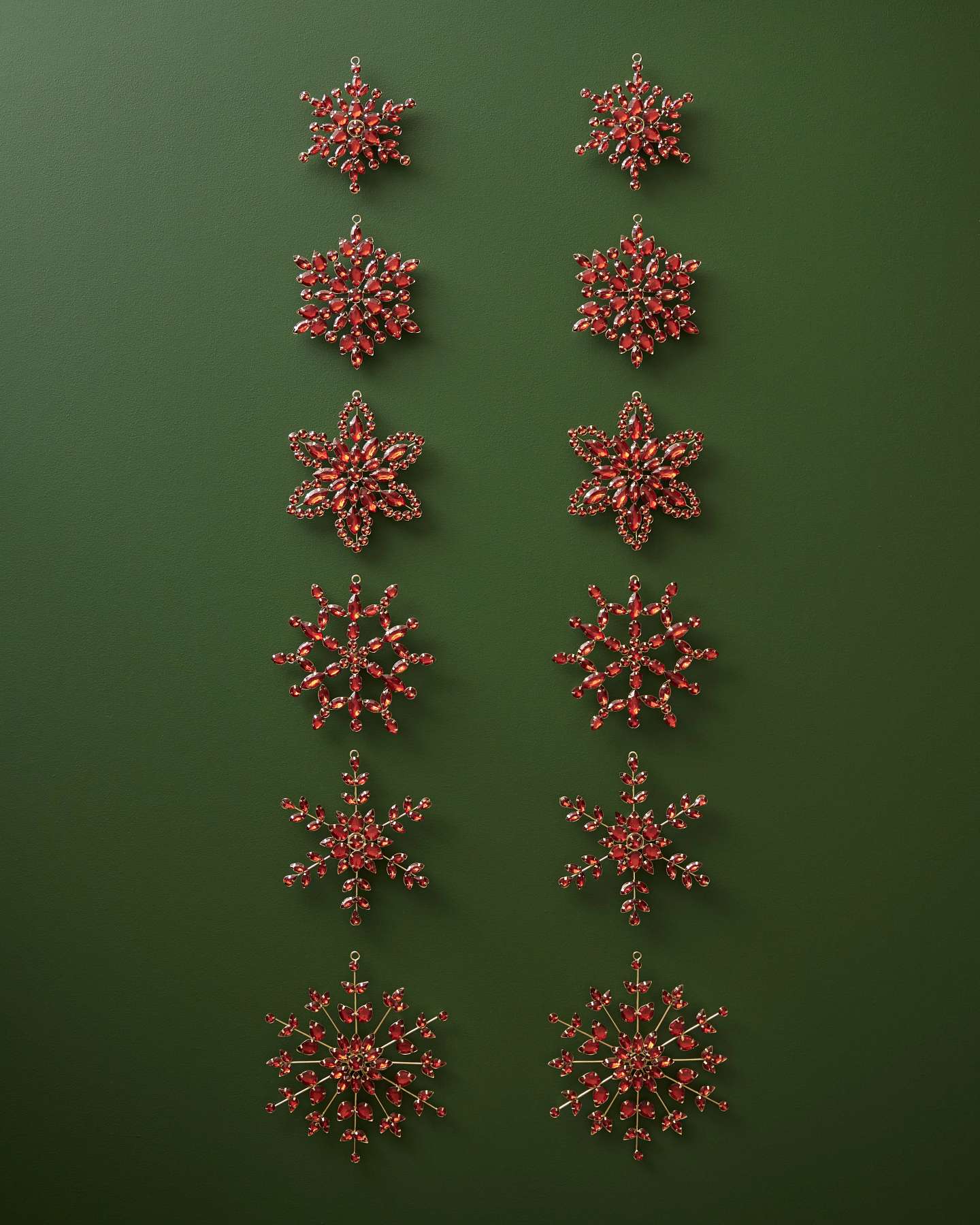 Red Rhinestone Snowflake Ornaments, Set of 12