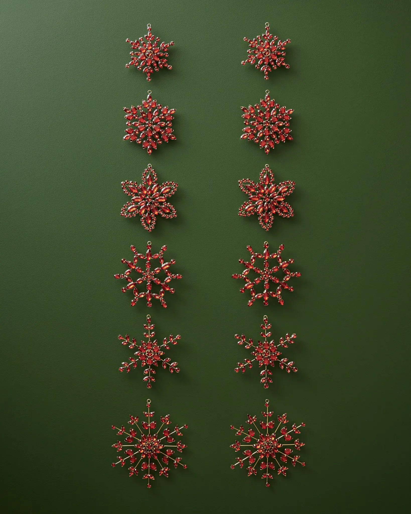 Red Rhinestone Snowflake Ornament Set