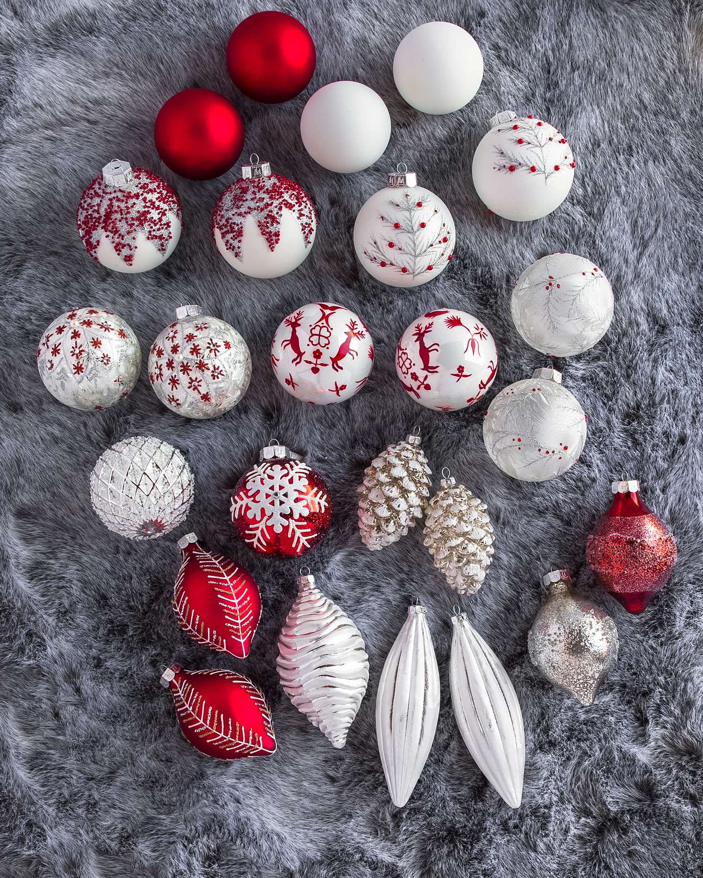 Balsam Hill Nordic Frost Christmas Ornament Set of 25 Featured in a Seasonal Display