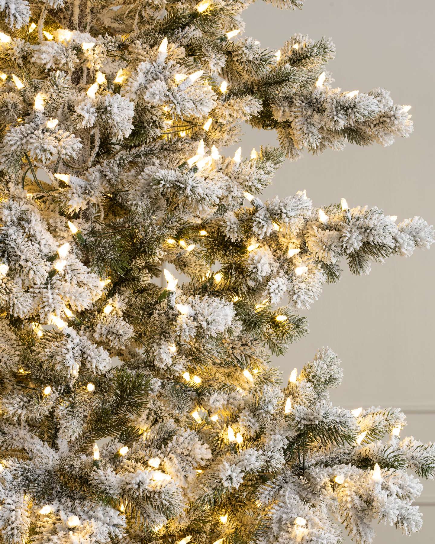 Balsam Hill Frosted Yukon Spruce Christmas Tree LED Closeup Angle 1