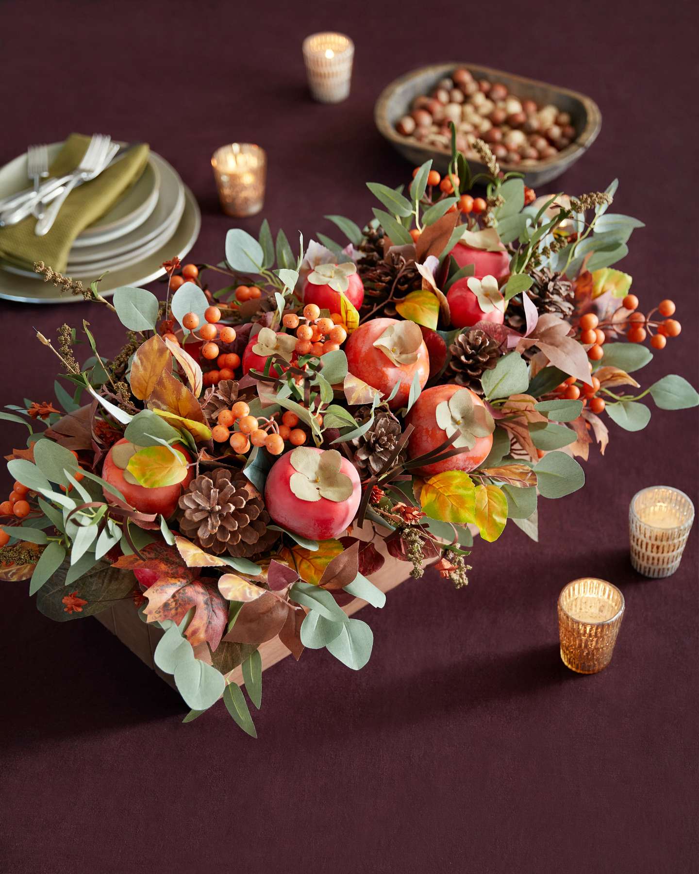 Balsam Hill Persimmon and Pinecone Artificial Christmas Foliage in Holiday Decor