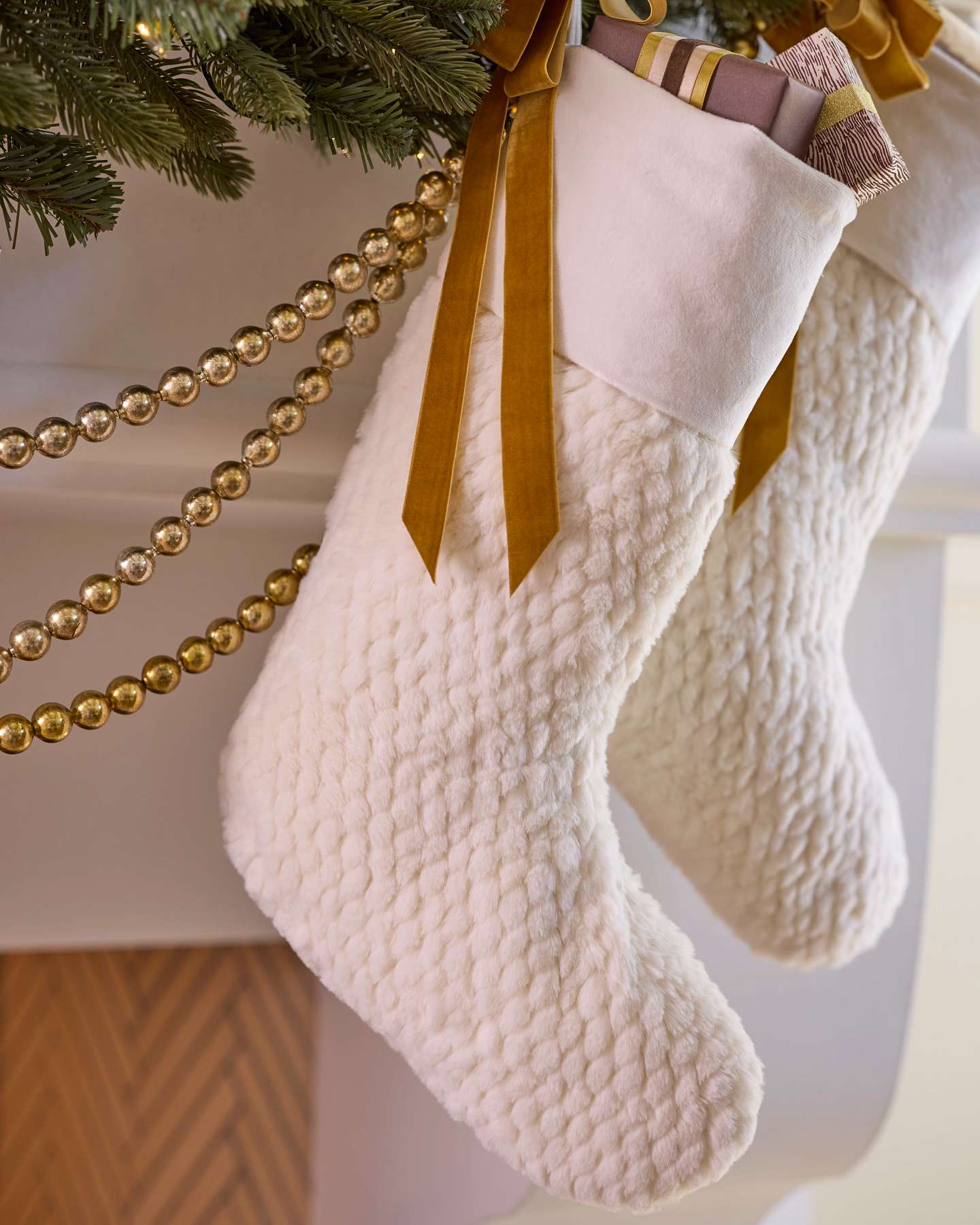 Ivory Faux Fur Quilted Christmas Stockings