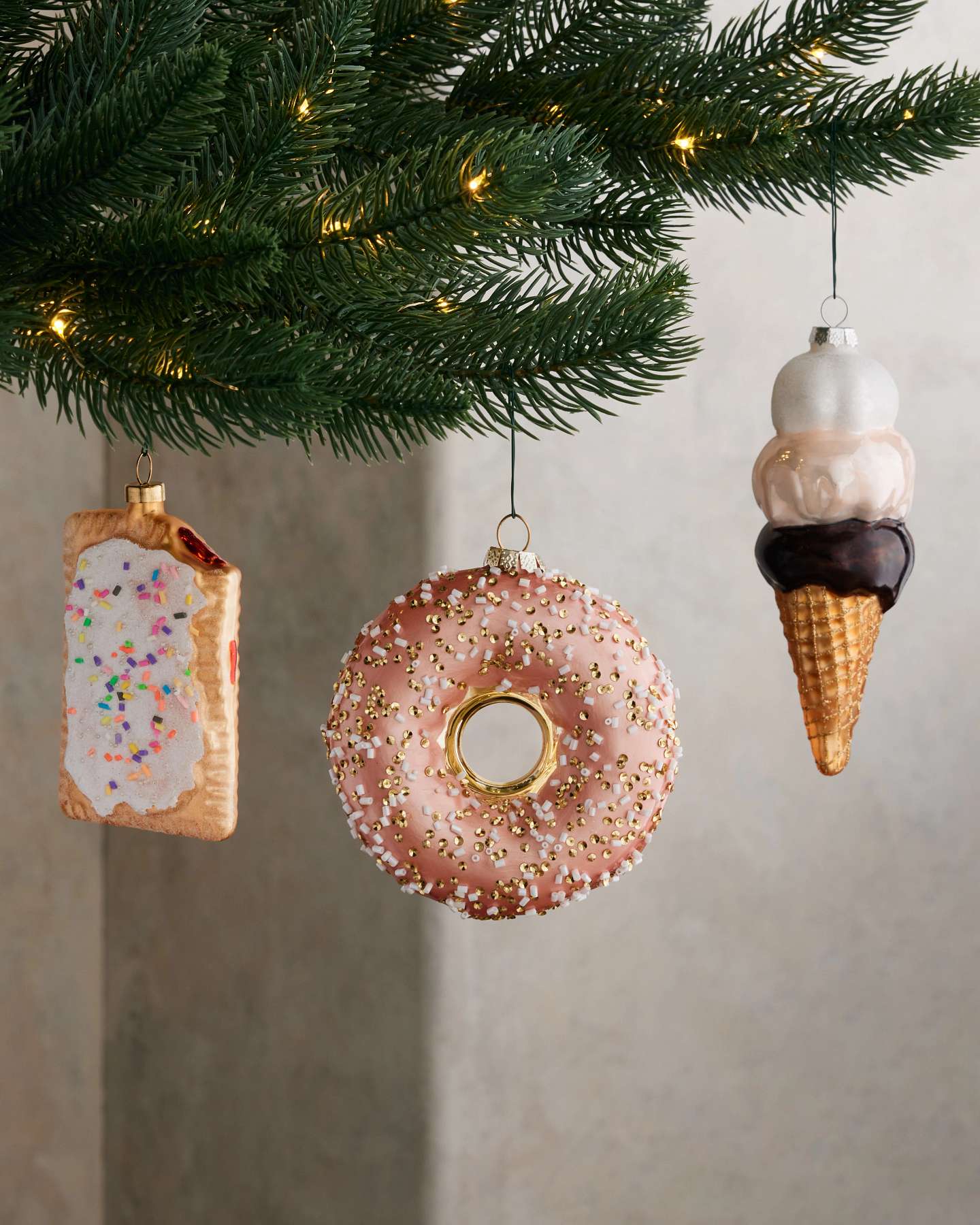 Novelty Sweet Treats Glass Baubles, Set of 5
