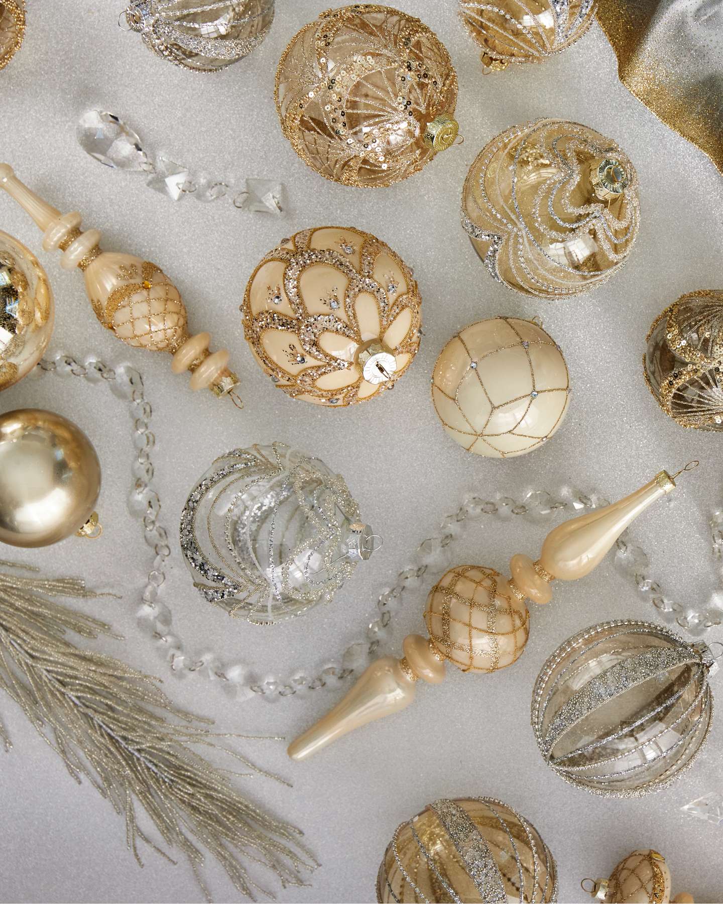 Balsam Hill Roaring Twenties Artificial Christmas Ornament Set Elegant Lifestyle Display