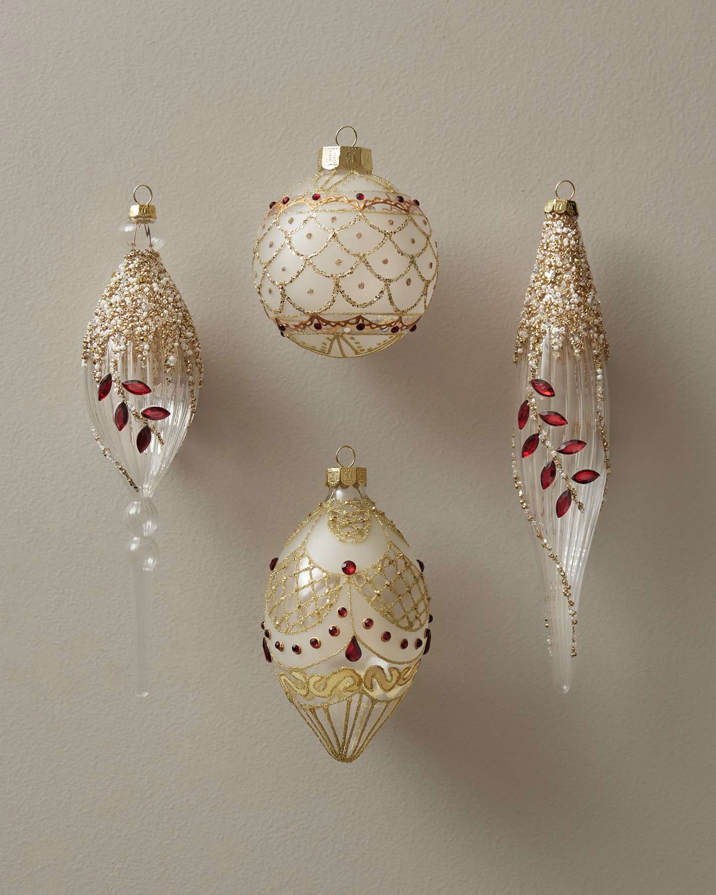 Burgundy & Gold Gilded Glory Mixed Glass Ornaments, Set of 4