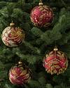 Burgundy and Gold Decorated Glass Ball Ornament Set, 4 Pieces by Balsam Hill SSC 10