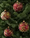 Burgundy and Gold Decorated Glass Ball Ornament Set, 4 Pieces by Balsam Hill SSC 10