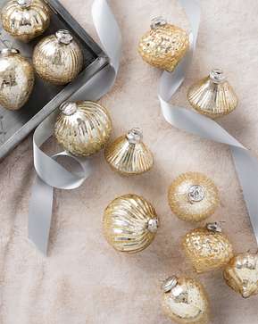 Gold BH Essentials Mercury Glass Ornament Set Gold BH Essentials Mercury Glass Ornament Set