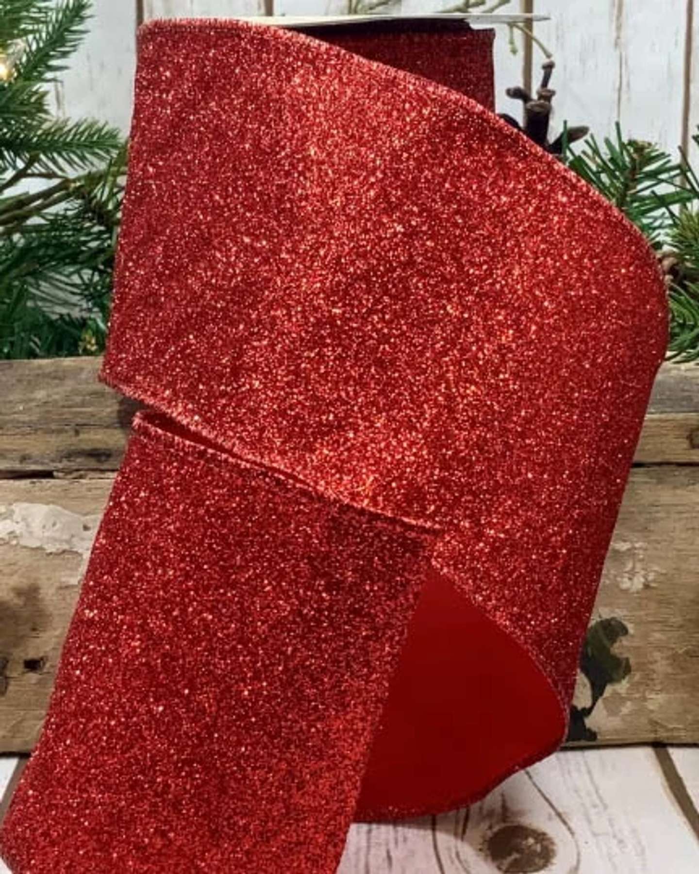 4" x 10yds Red Glitter Ribbon