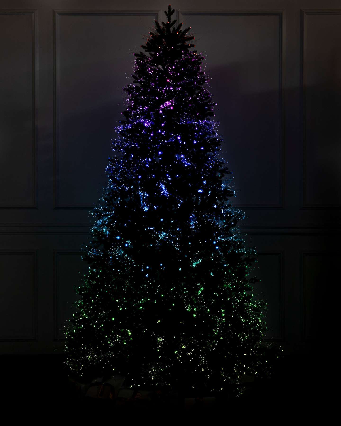 Balsam Hill Broadway Fiber Optics Artificial Christmas Tree Fiber Optics Display on a Dark Room