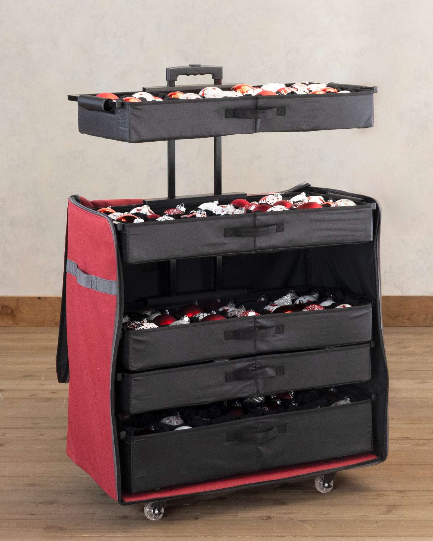 140-Piece Deluxe Telescoping Rolling Ornament Chest