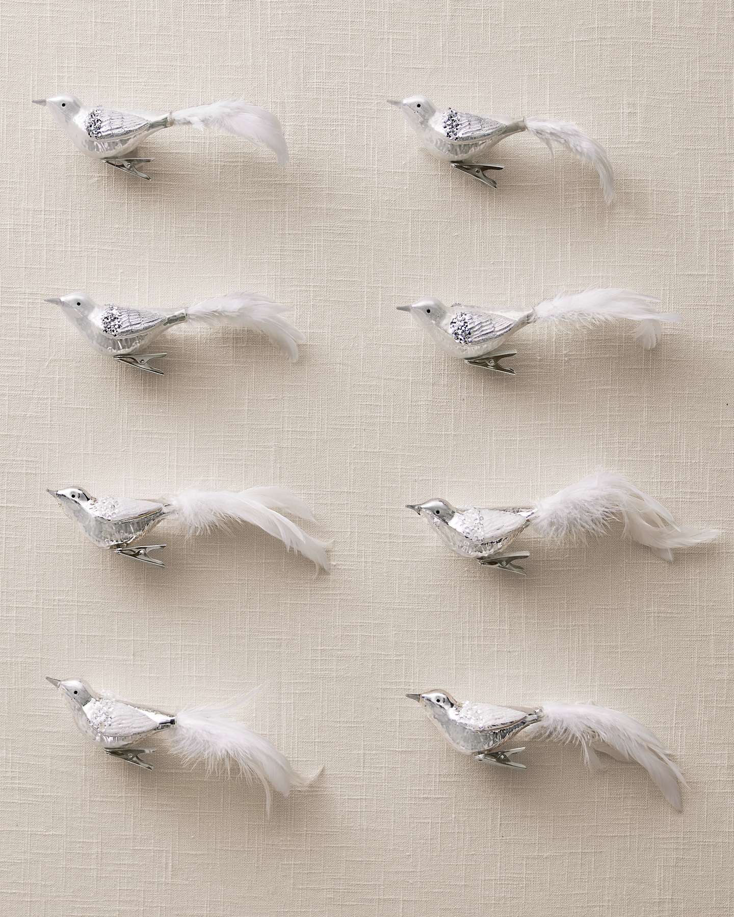 Balsam Hill Arctic Christmas Ornament Set of 8 Birds Full Display