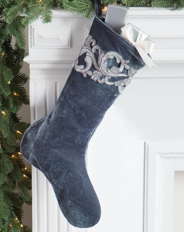 French Blue Velvet Christmas Stocking by Balsam Hill SSC 10