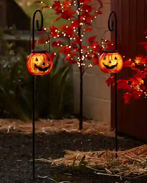 Solar Powered Jack Oft Lantern Pathway Lights Set of 2 by Balsam Hill SSC 10