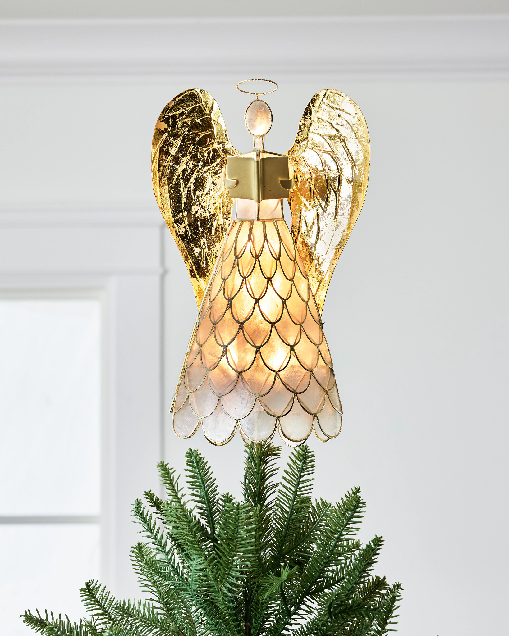 Capiz Angel Lighted Tree Topper