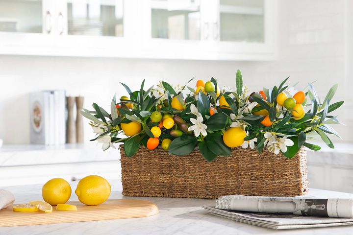 Spring flower arrangement in kitchen