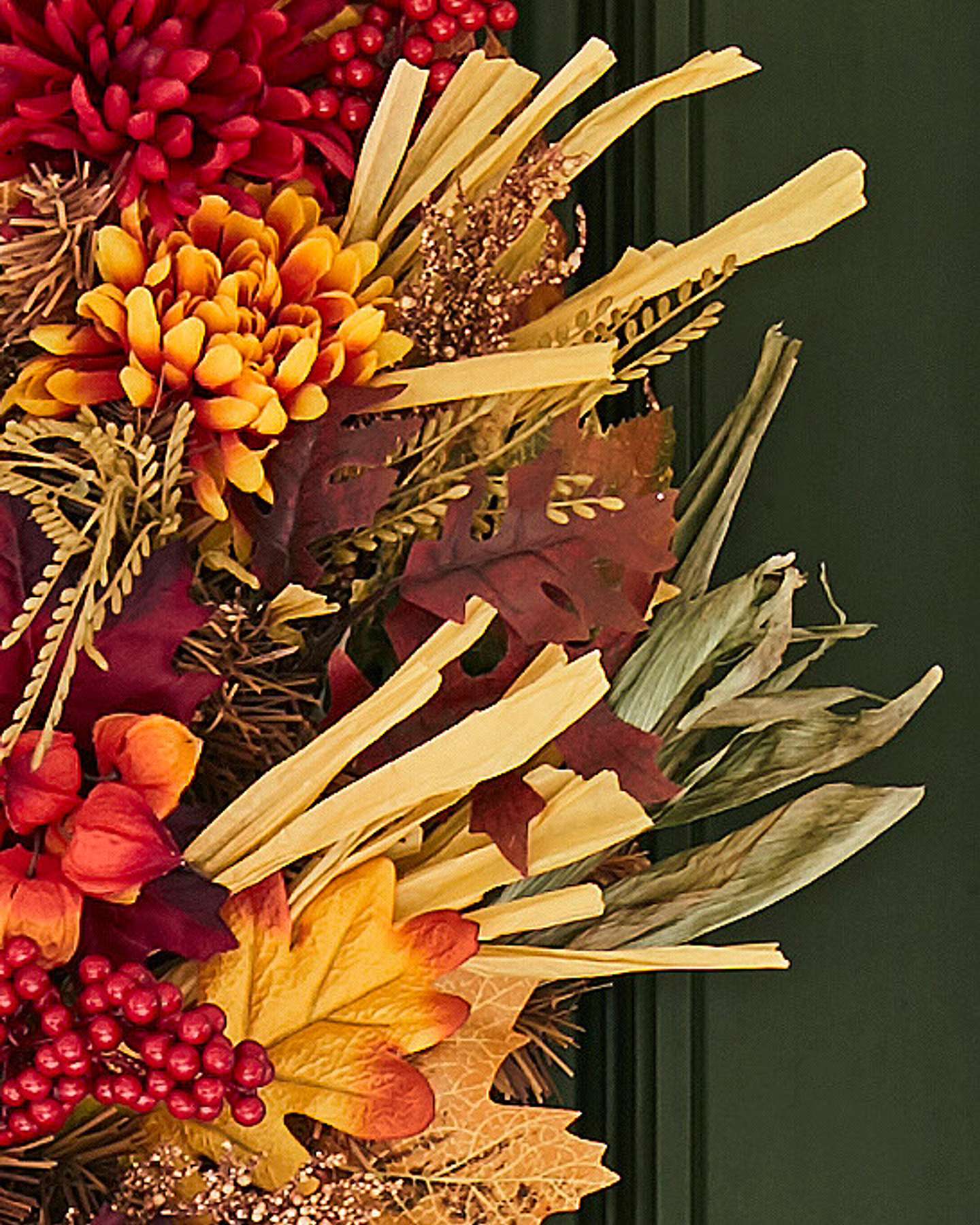 Balsam Hill Unlit Country Fields Artificial Fall Wreath Foliage Detail