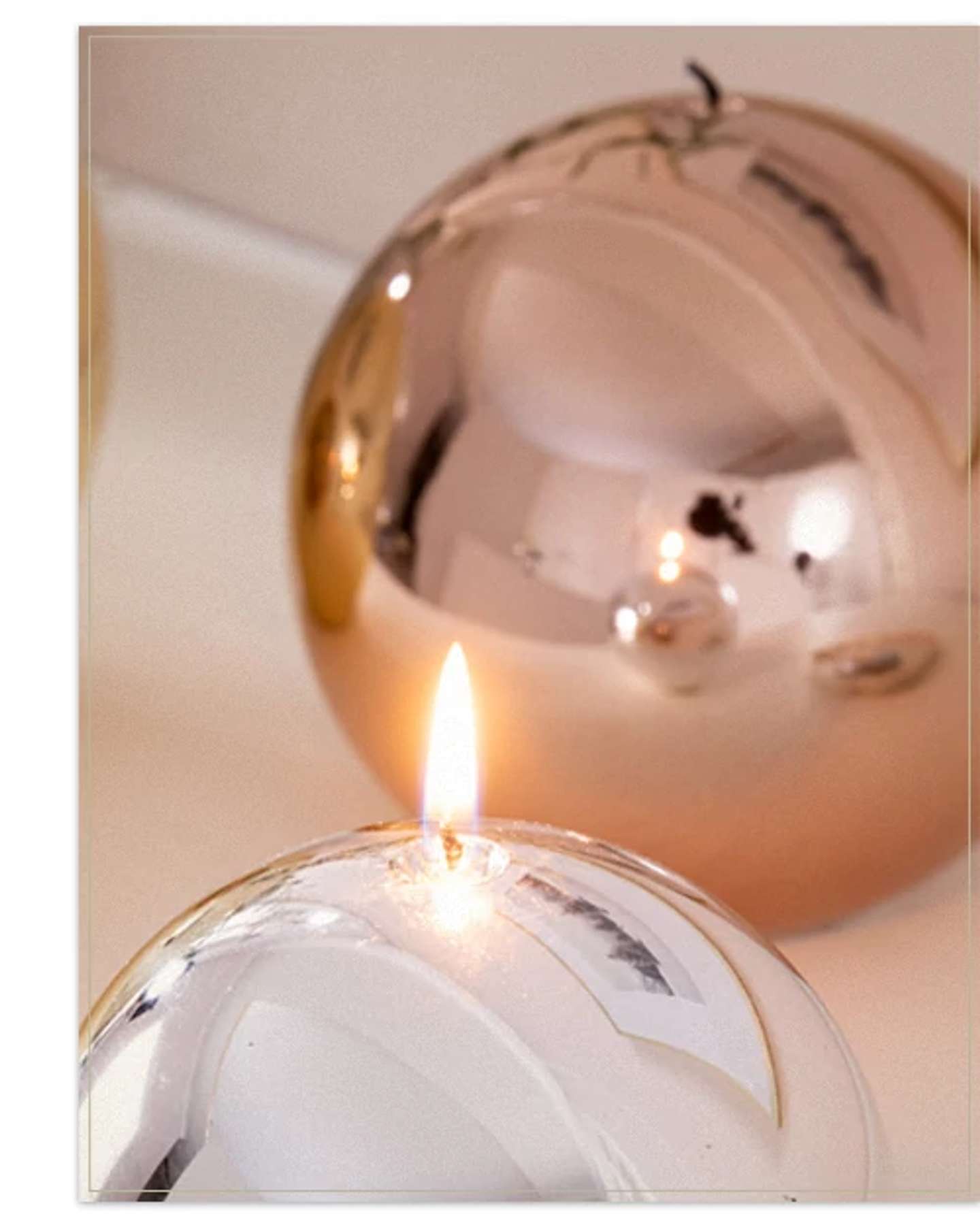 Balsam Hill Metallic Nouveau Orb Candles in Studio Product Display with Modern Finish