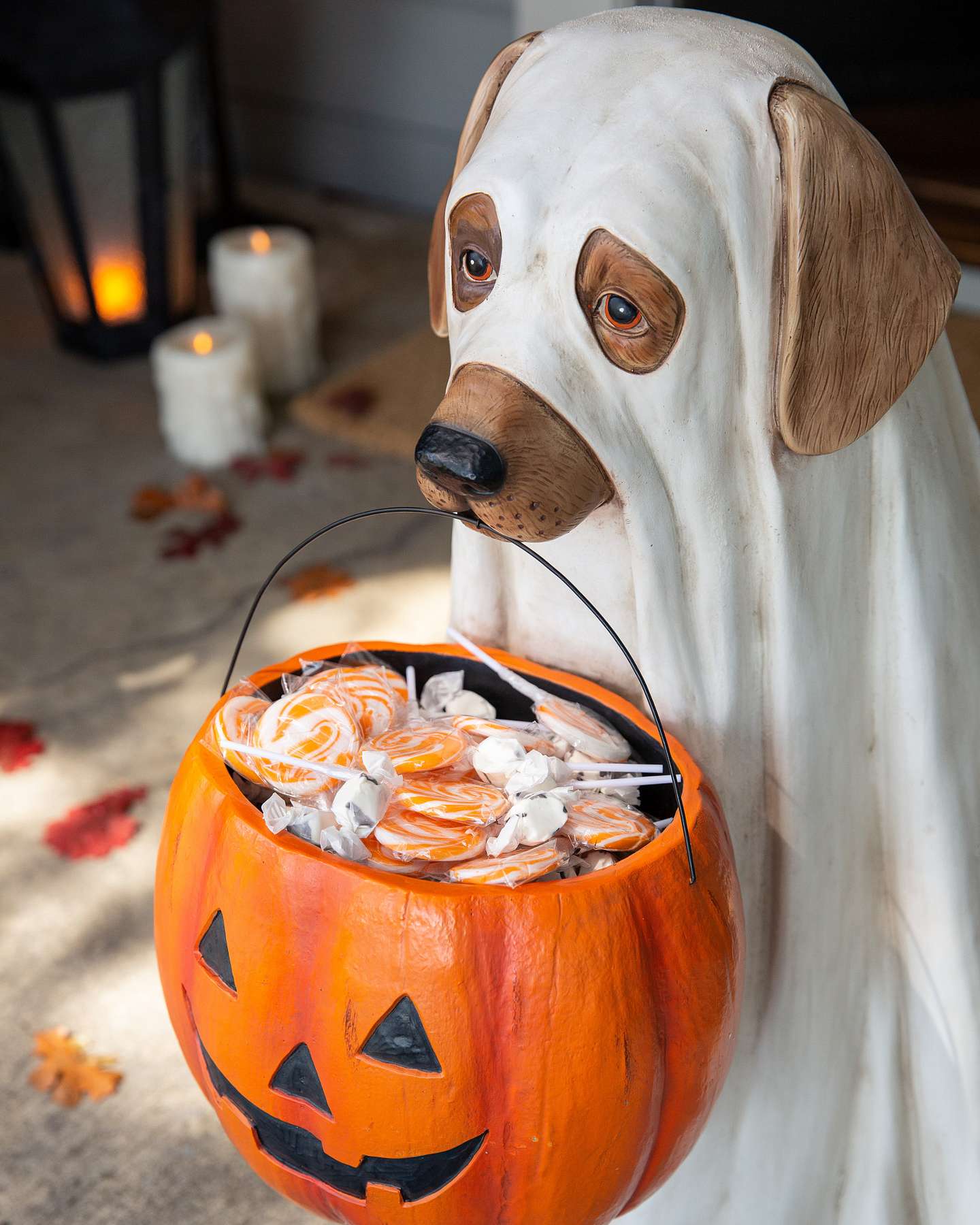 Balsam Hill Outdoor Life-Size Ghost Dog Candy Bowl Detailed Closeup